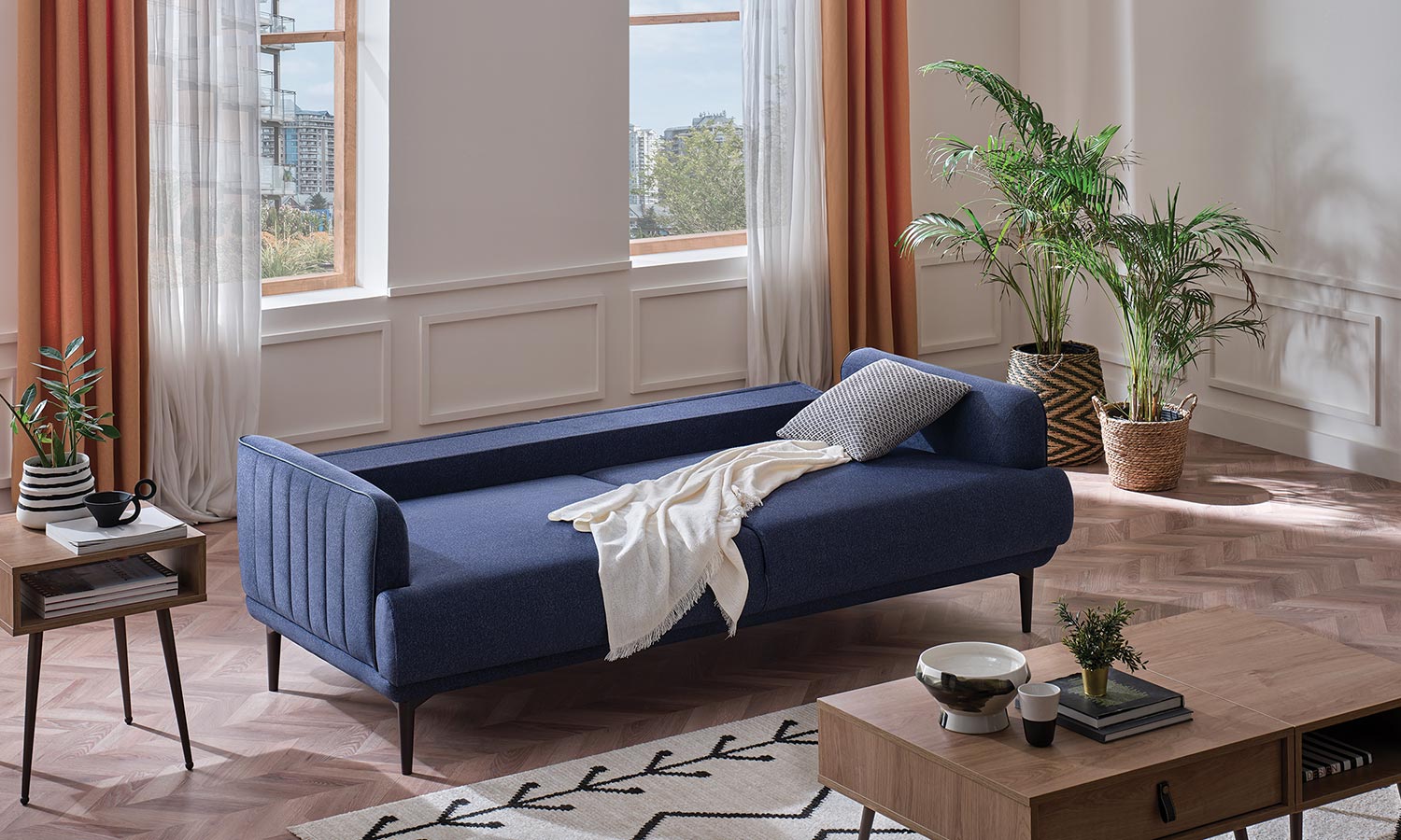 Tриместен разтегателен диван «Helis» + 4 декоративни възглавници, ширина 215см