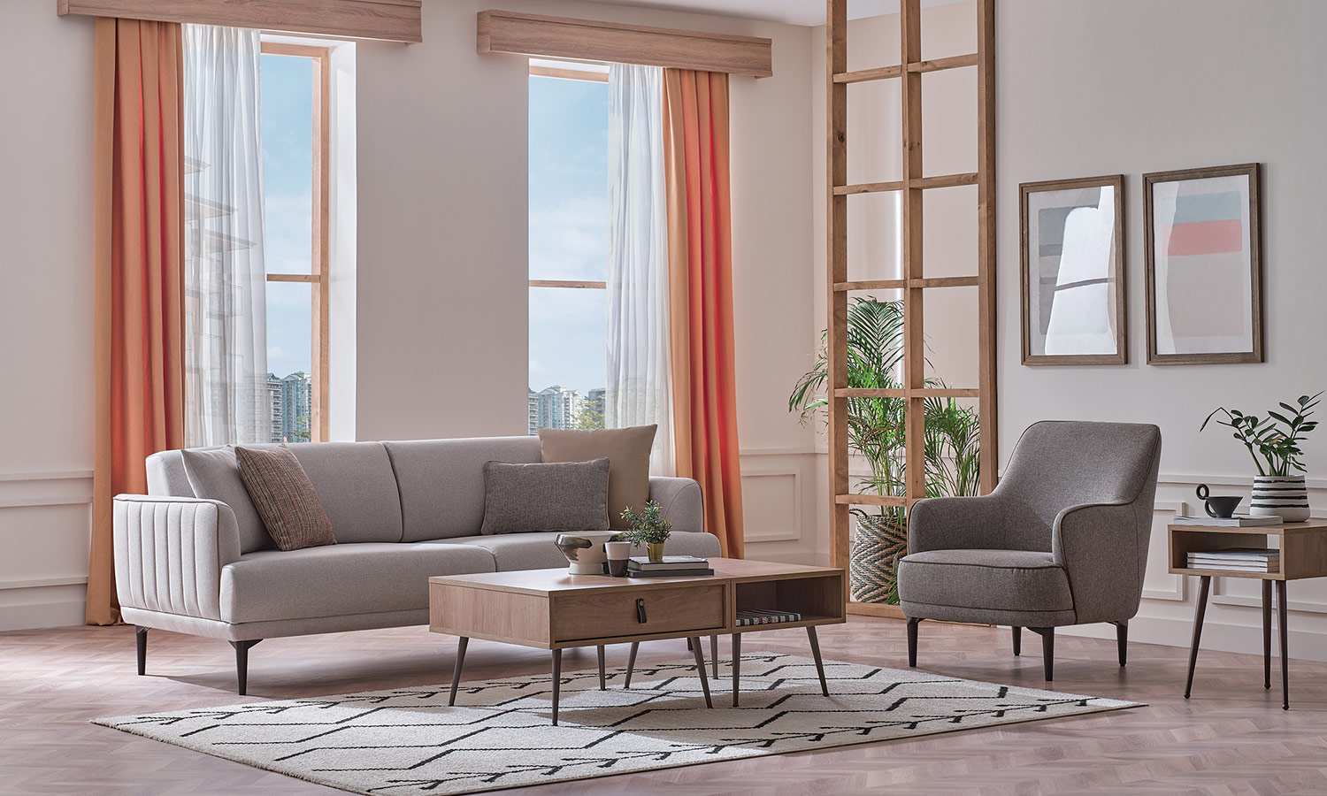 Tриместен разтегателен диван «Helis» + 4 декоративни възглавници, ширина 215см