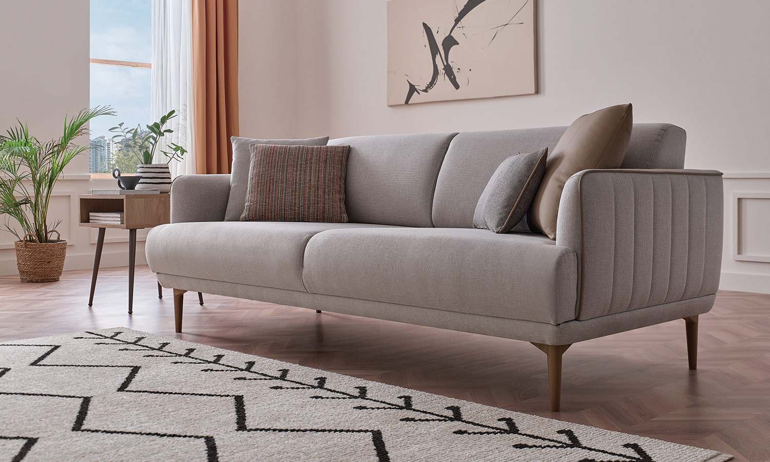 Tриместен разтегателен диван «Helis» + 4 декоративни възглавници, ширина 215см