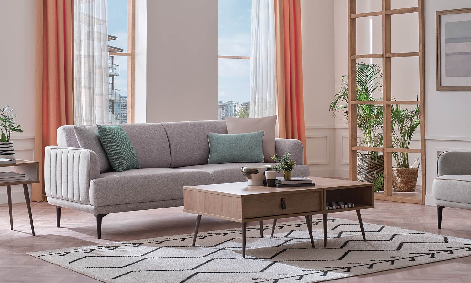 Tриместен разтегателен диван «Helis» + 4 декоративни възглавници, ширина 215см