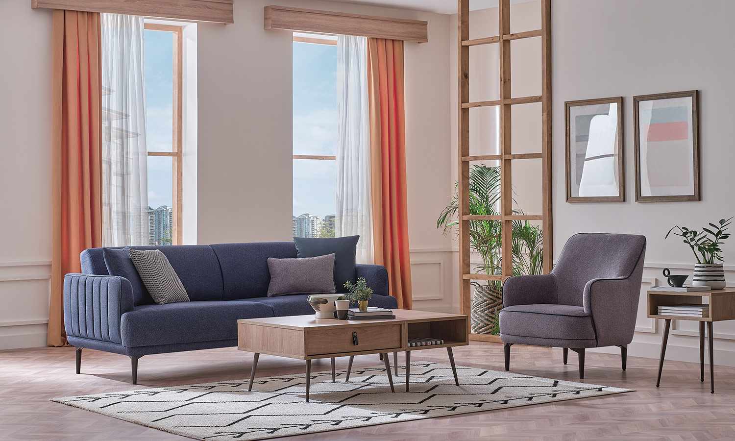 Tриместен разтегателен диван «Helis» + 4 декоративни възглавници, ширина 215см