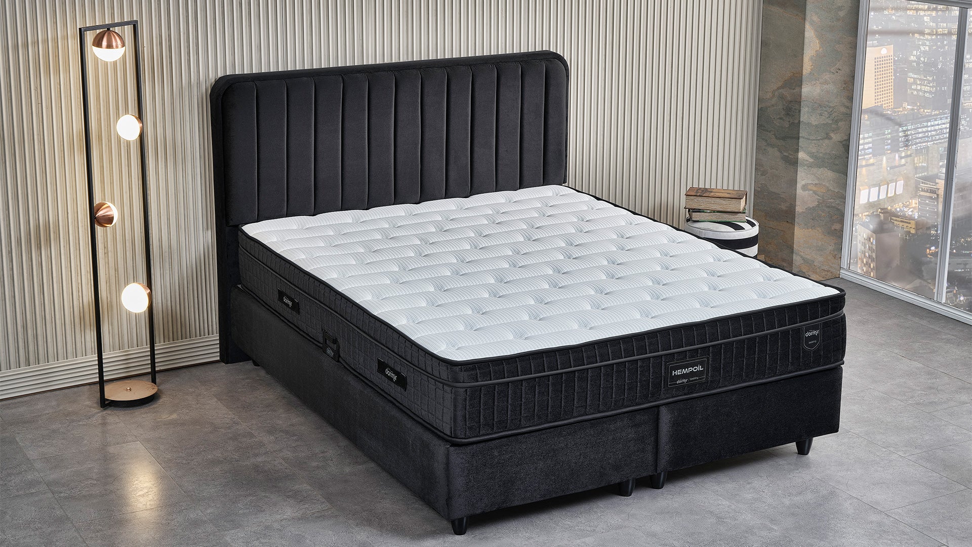 Тапицирано легло «Hempoil» + Матрак и табла - с място за съхранение и система за безшумно затваряне