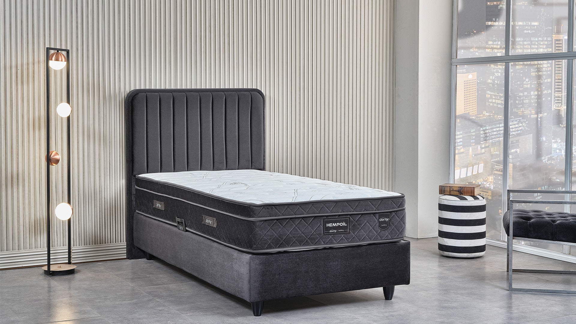 Тапицирано легло «Hempoil» + Матрак и табла - с място за съхранение и система за безшумно затваряне