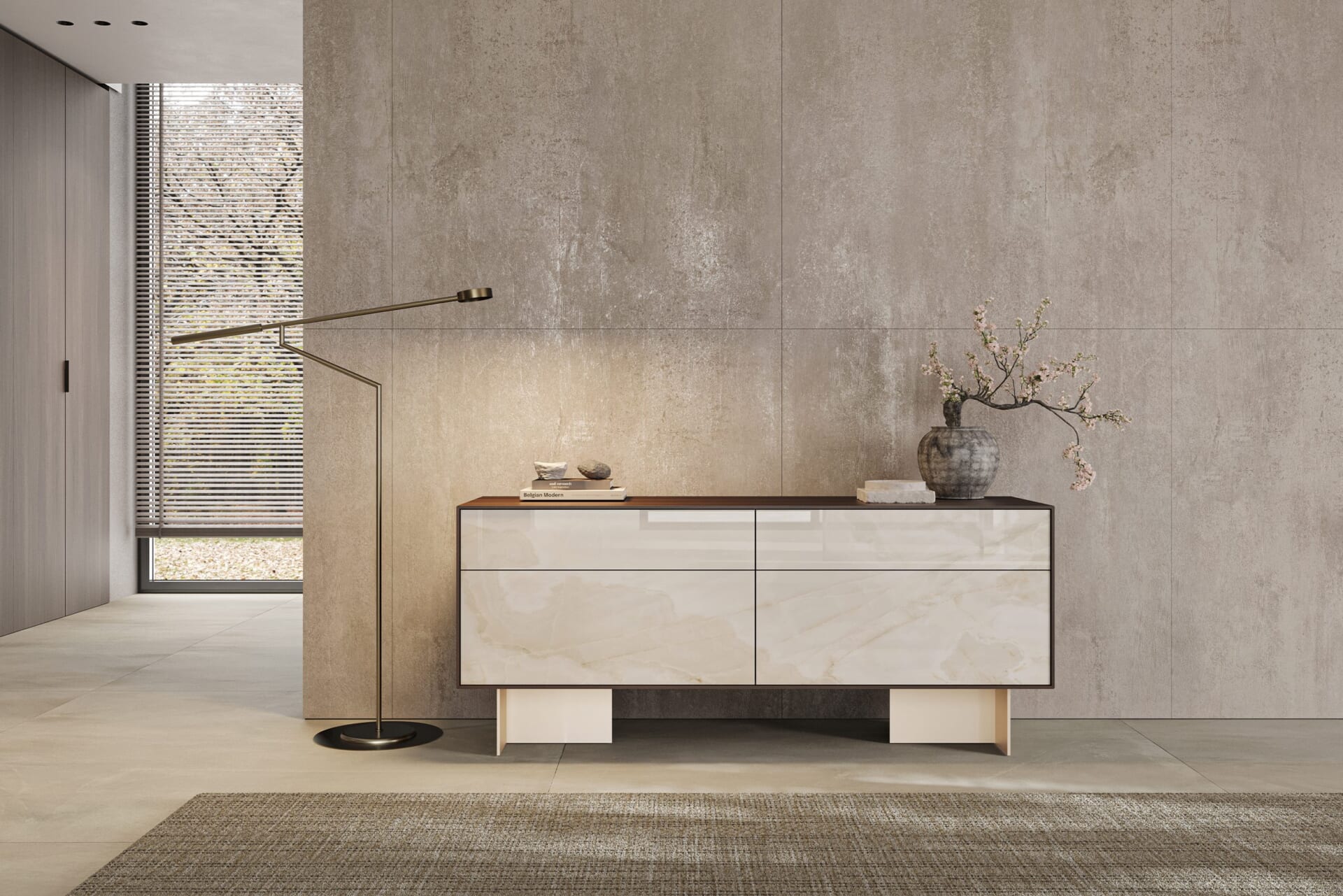 Тоалетка «Indiana» + чекмеджета с керамични чела, с естествен фурнир, размер 200х75х49см