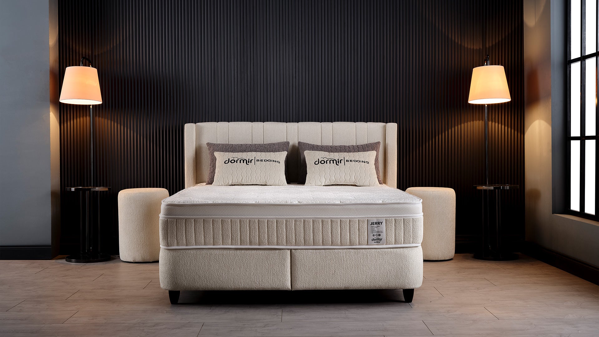 Тапицирано легло «Jerry» + Матрак и табла - с място за съхранение и система за безшумно затваряне