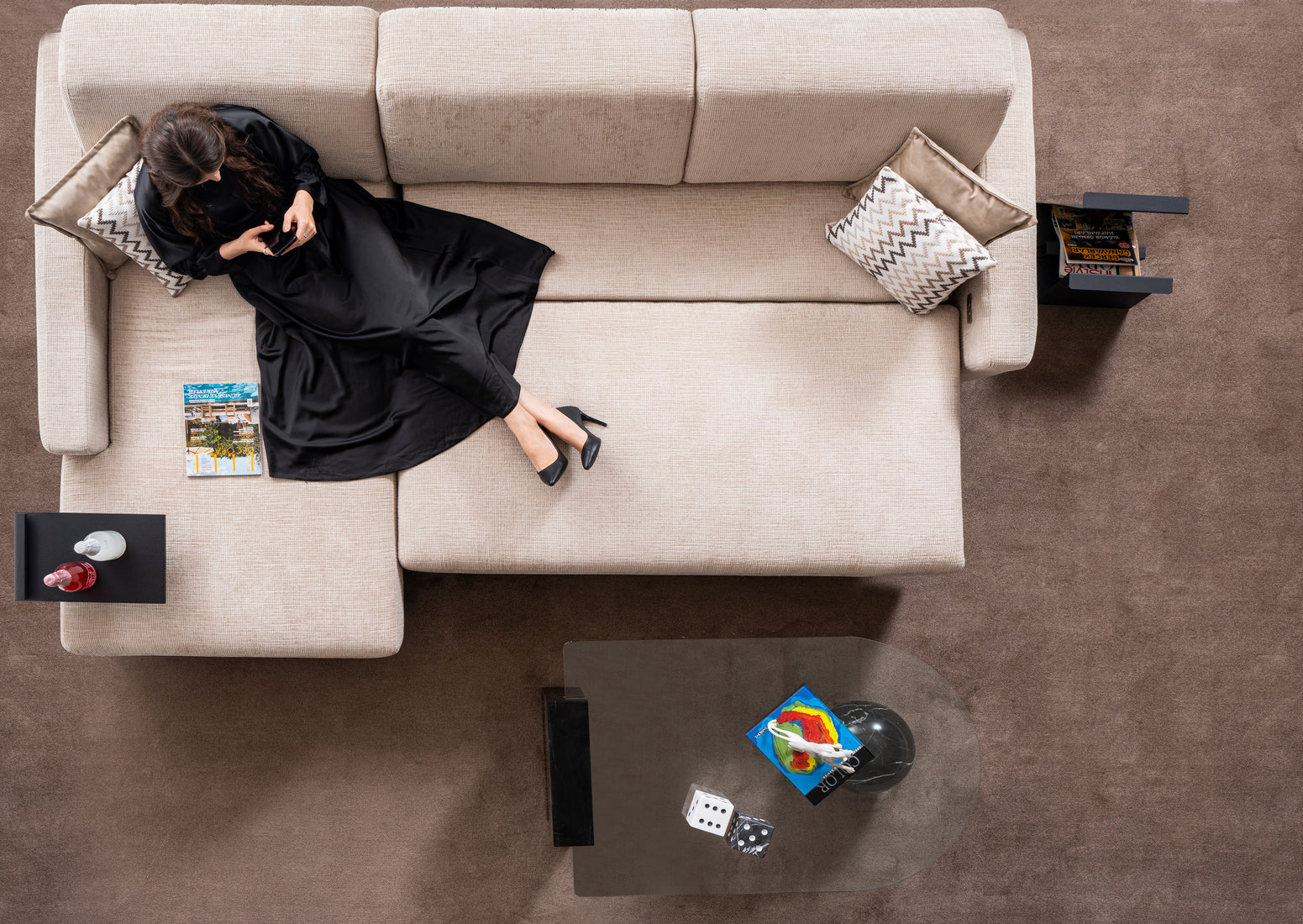 Ъглов разтегателен диван - легло «Kalyon» + електрически механизъм и USB зарядна станция, ширина 270 или 290см