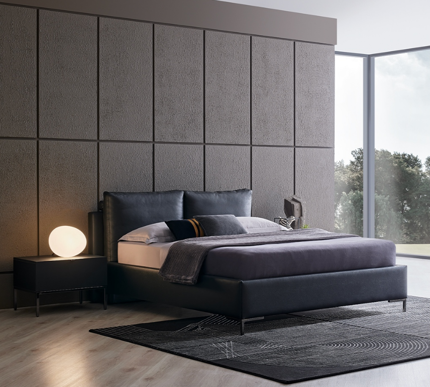 Тапицирано легло «Legato Black» + табла - с място за съхранение, повдигащ механизъм, система за безшумно затваряне