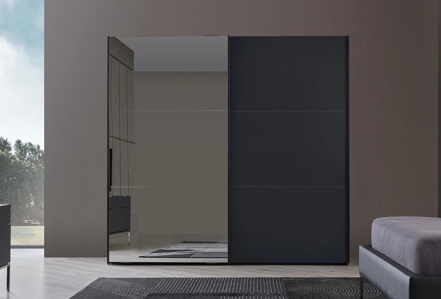Гардероб с плъзгащи врати «Legato Black» с огледална врата, ширина 233см