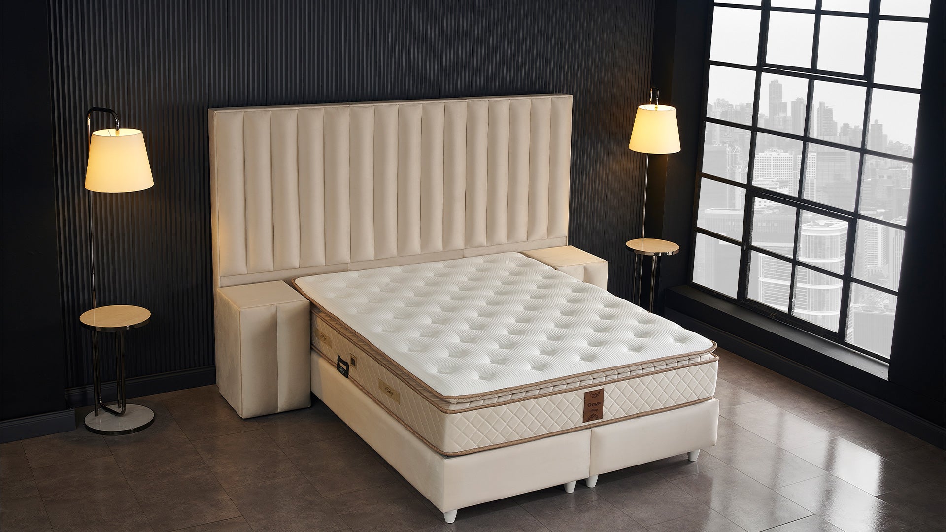 Тапицирано легло «Line XL» + Матрак и табла - с място за съхранение и система за безшумно затваряне