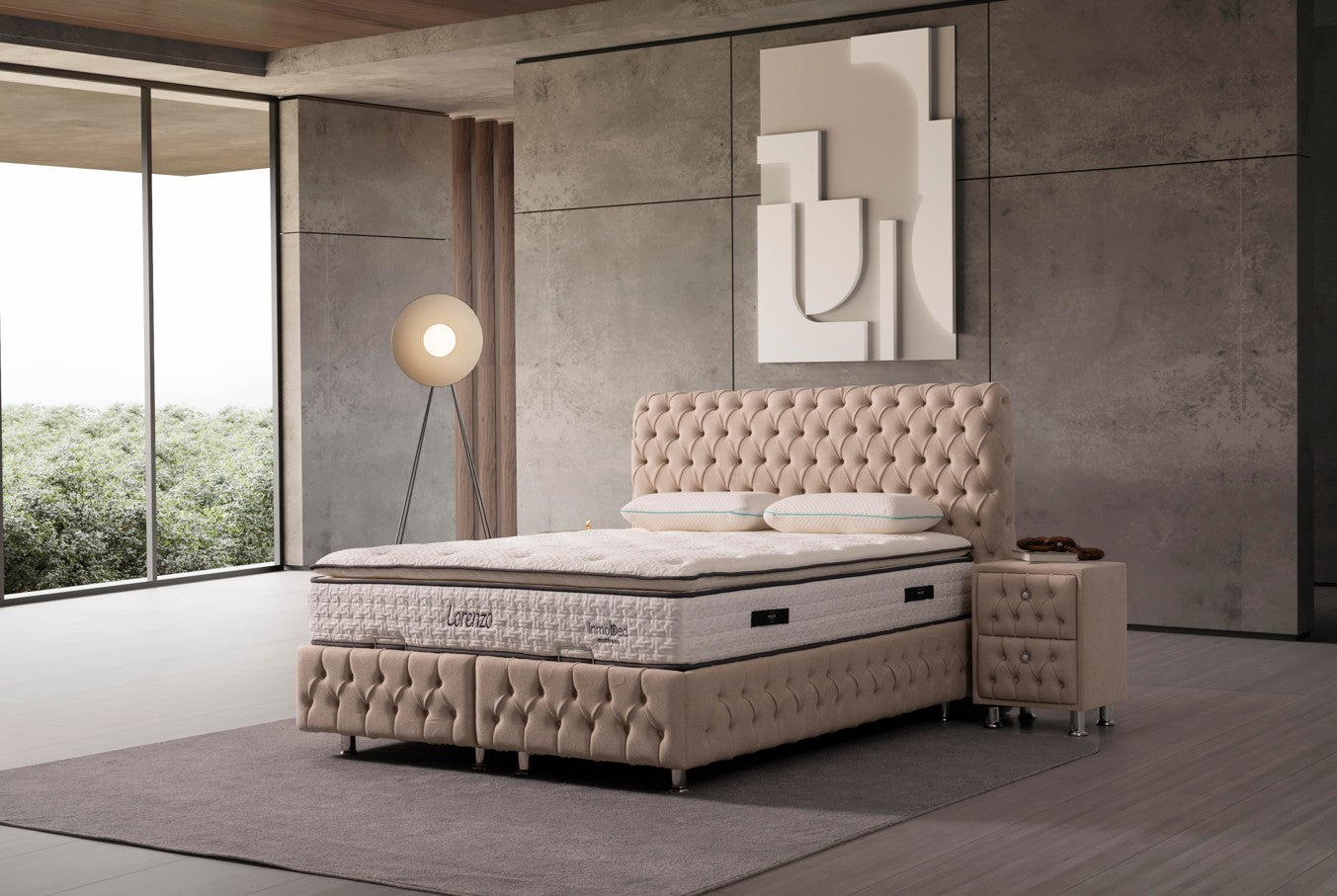 Тапицирано легло «Lorenzo» + Матрак и табла - с място за съхранение