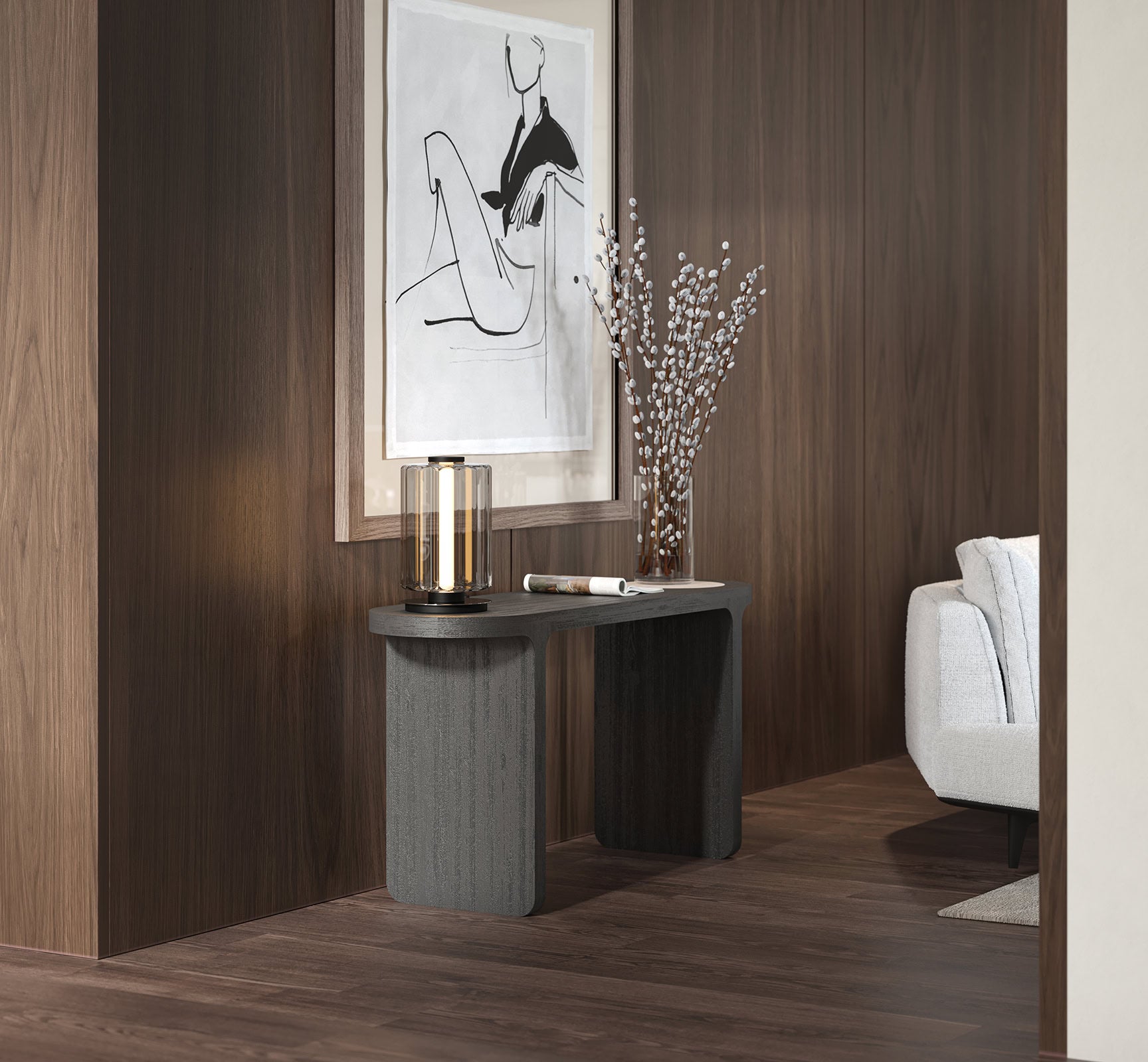 Тоалетка «Max» с естествен фурнир и плот с травертин, размер 150х75х45см