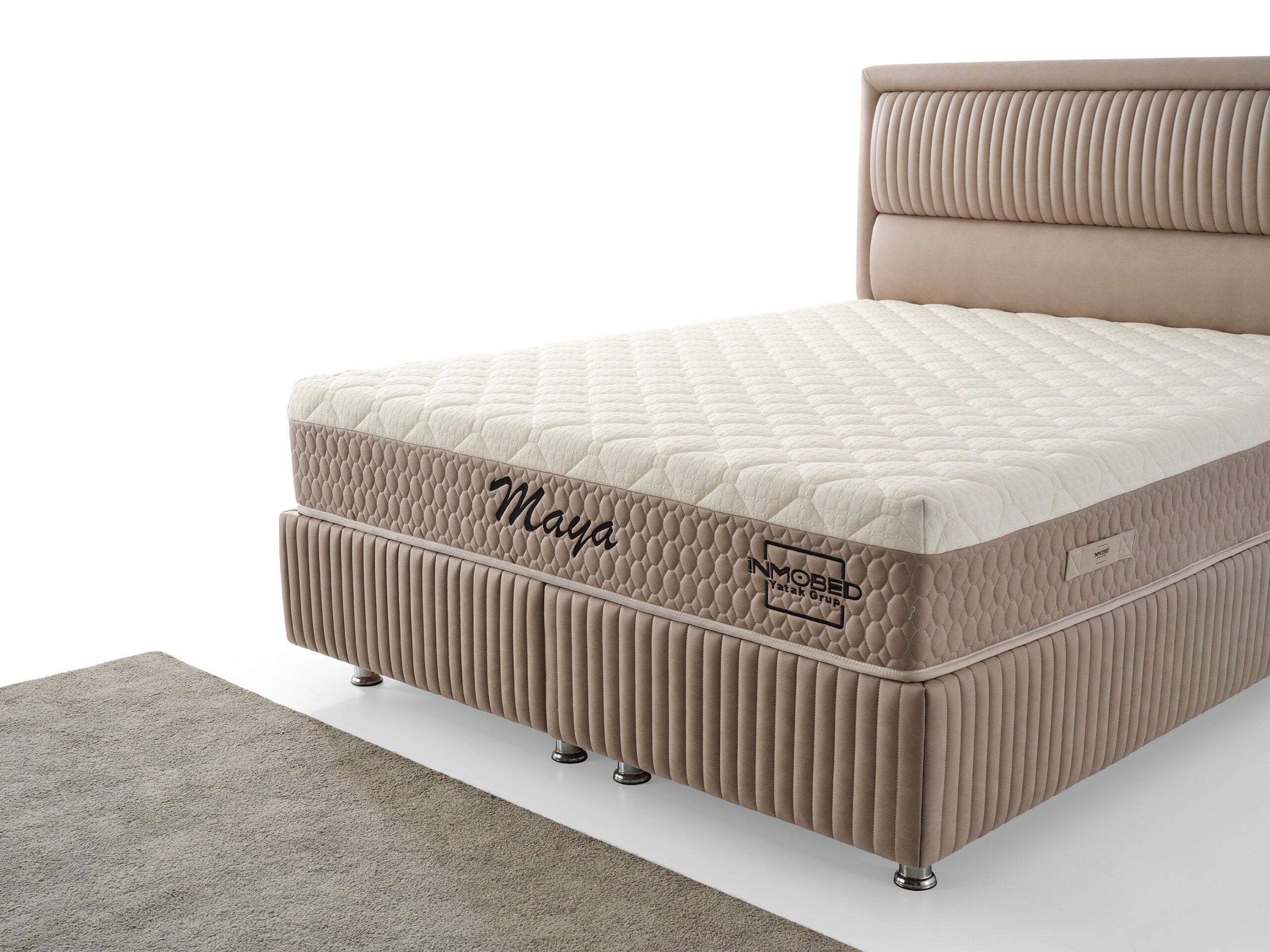 Тапицирано легло «Maya» + Матрак и табла - с място за съхранение, повдигащ механизъм, система за безшумно затваряне