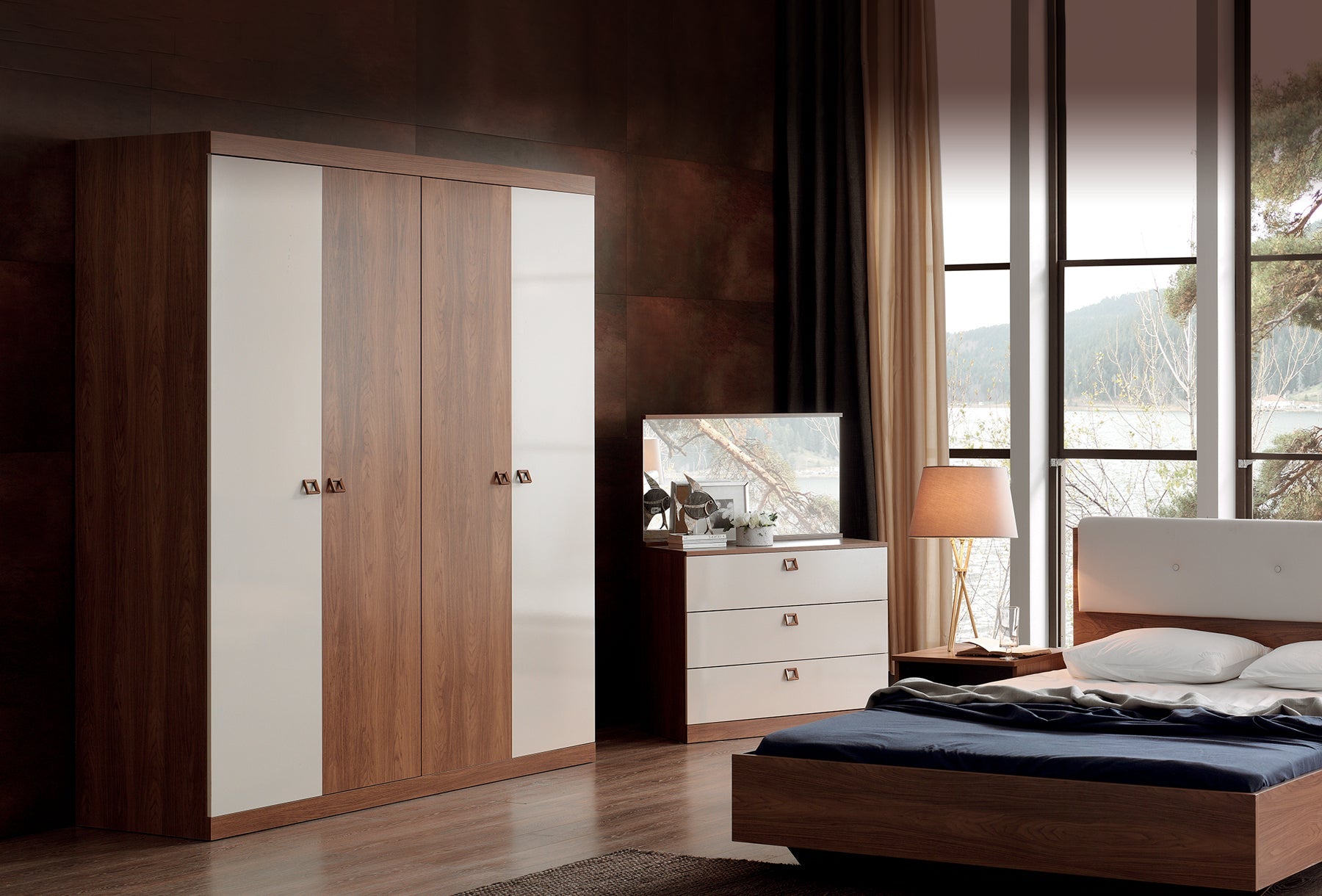 Четирикрилен гардероб «Mistral» с огледална врата, ширина 178см