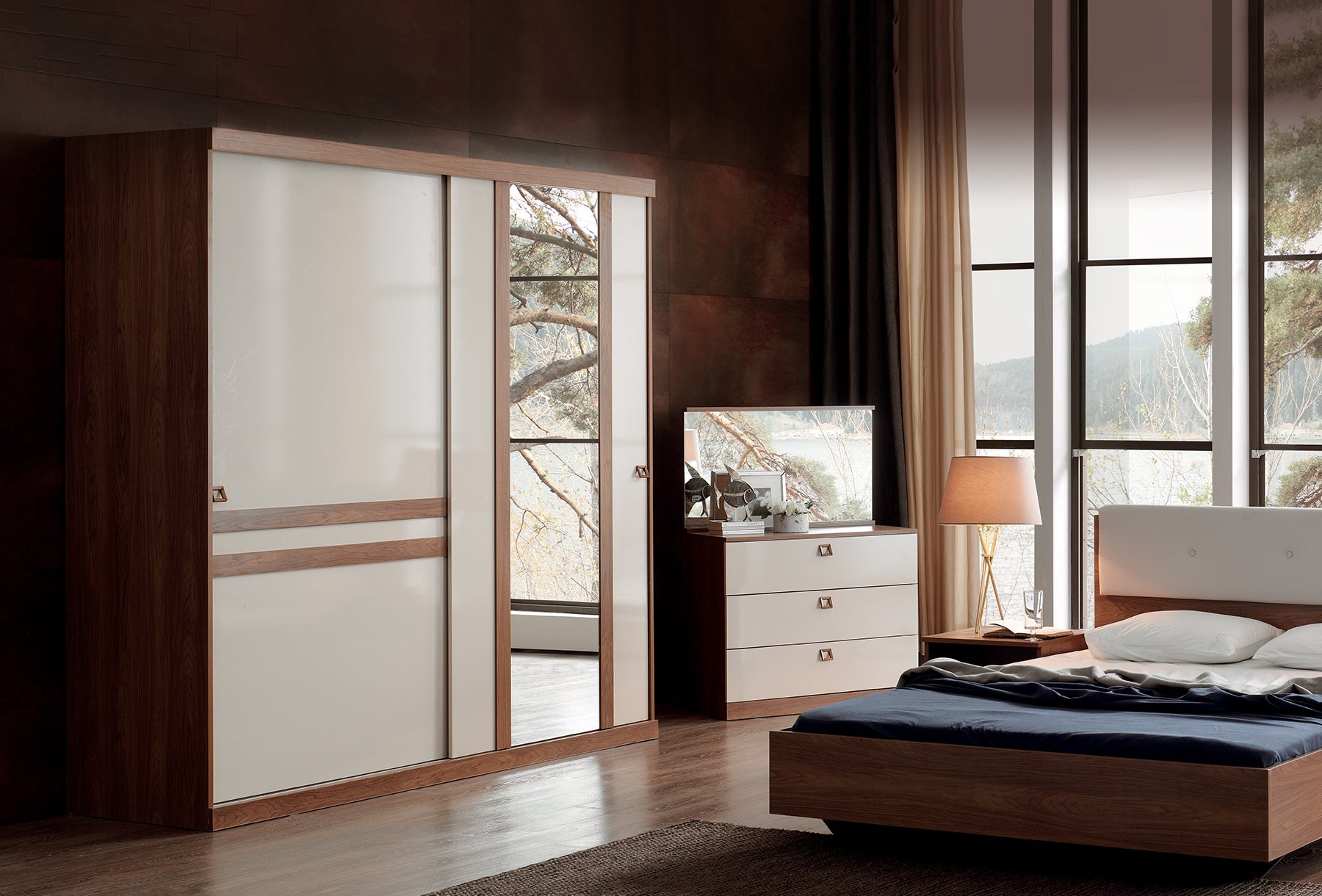 Гардероб с плъзгащи врати «Mistral» с огледална врата, ширина 210см