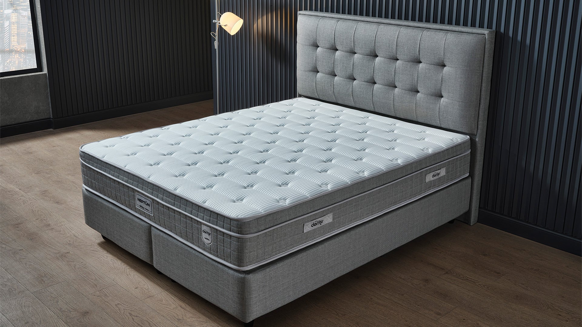 Тапицирано легло «Neptun» + Матрак и табла - с място за съхранение, повдигащ механизъм