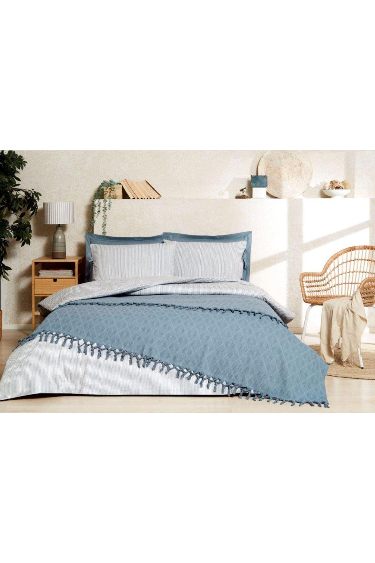 Двоен спален комплект «Natural» с пике, 5 части, ранфорс