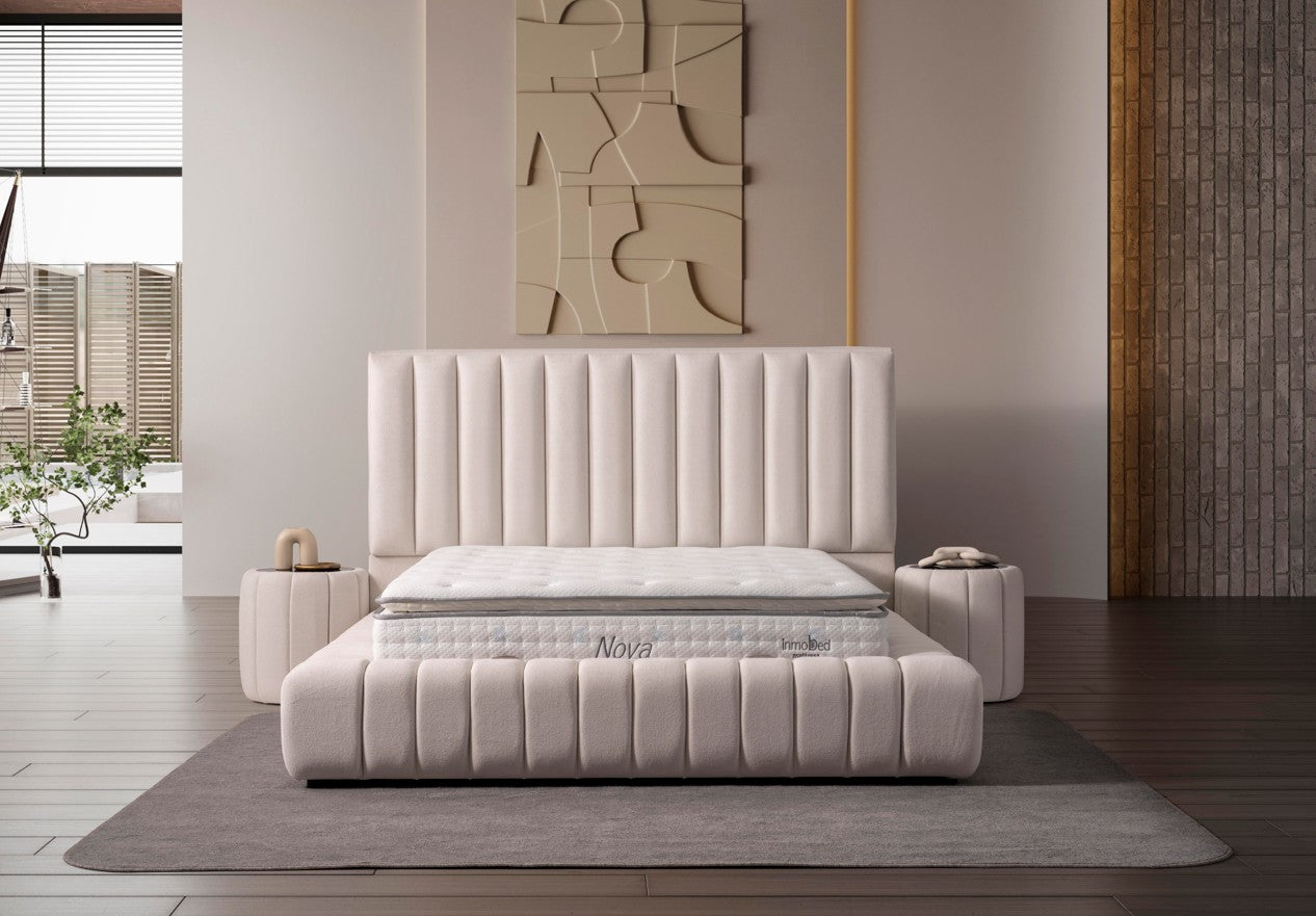 Тапицирано легло «Nova» + Матрак и табла - с място за съхранение, повдигащ механизъм, система за безшумно затваряне