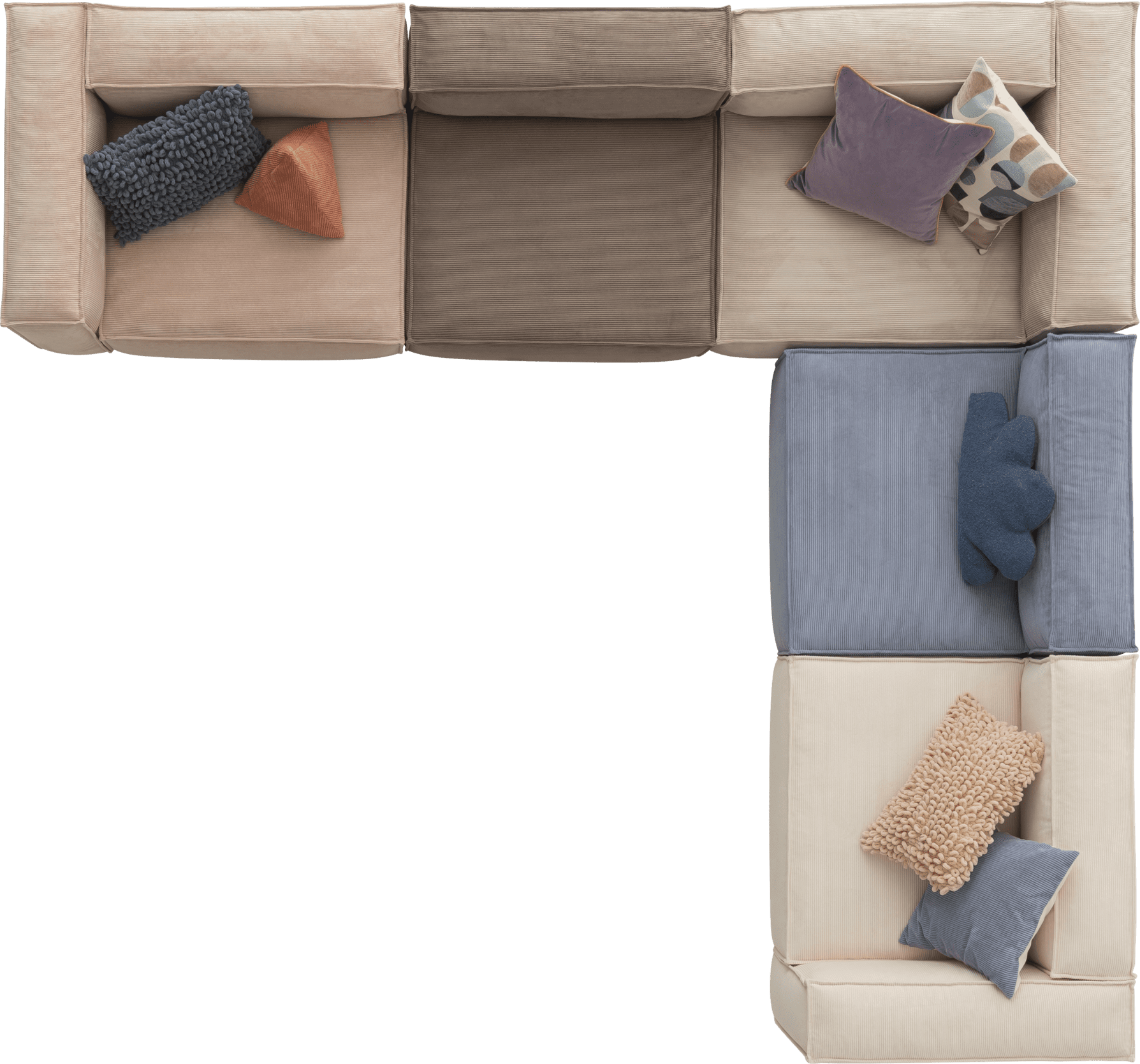 Ъглов диван «Plus Poufy Cookie» от серия Colorium, с декоративни възглавници, ширина 313см