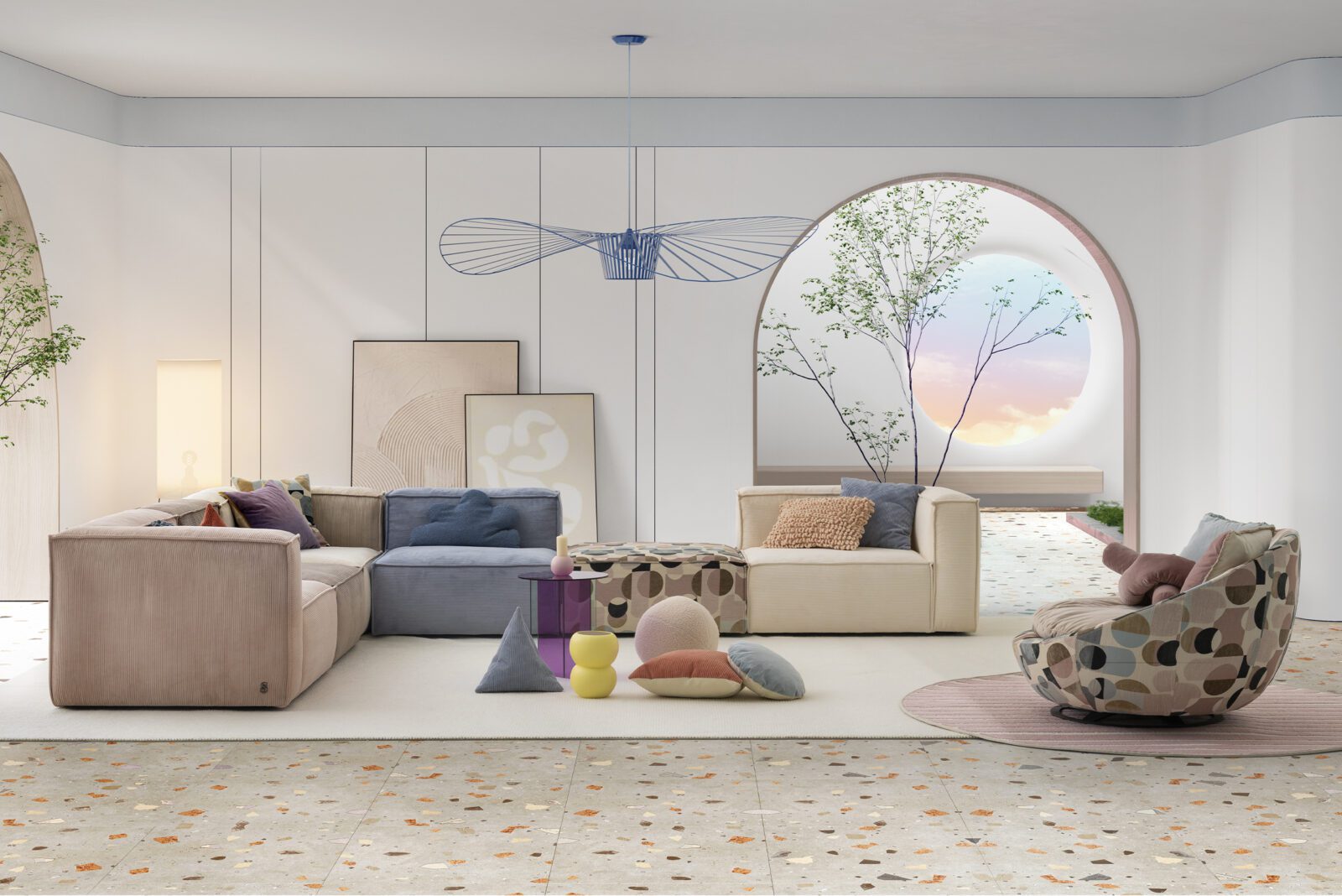 Ъглов диван «Plus Poufy Cookie» от серия Colorium, с декоративни възглавници, ширина 313см