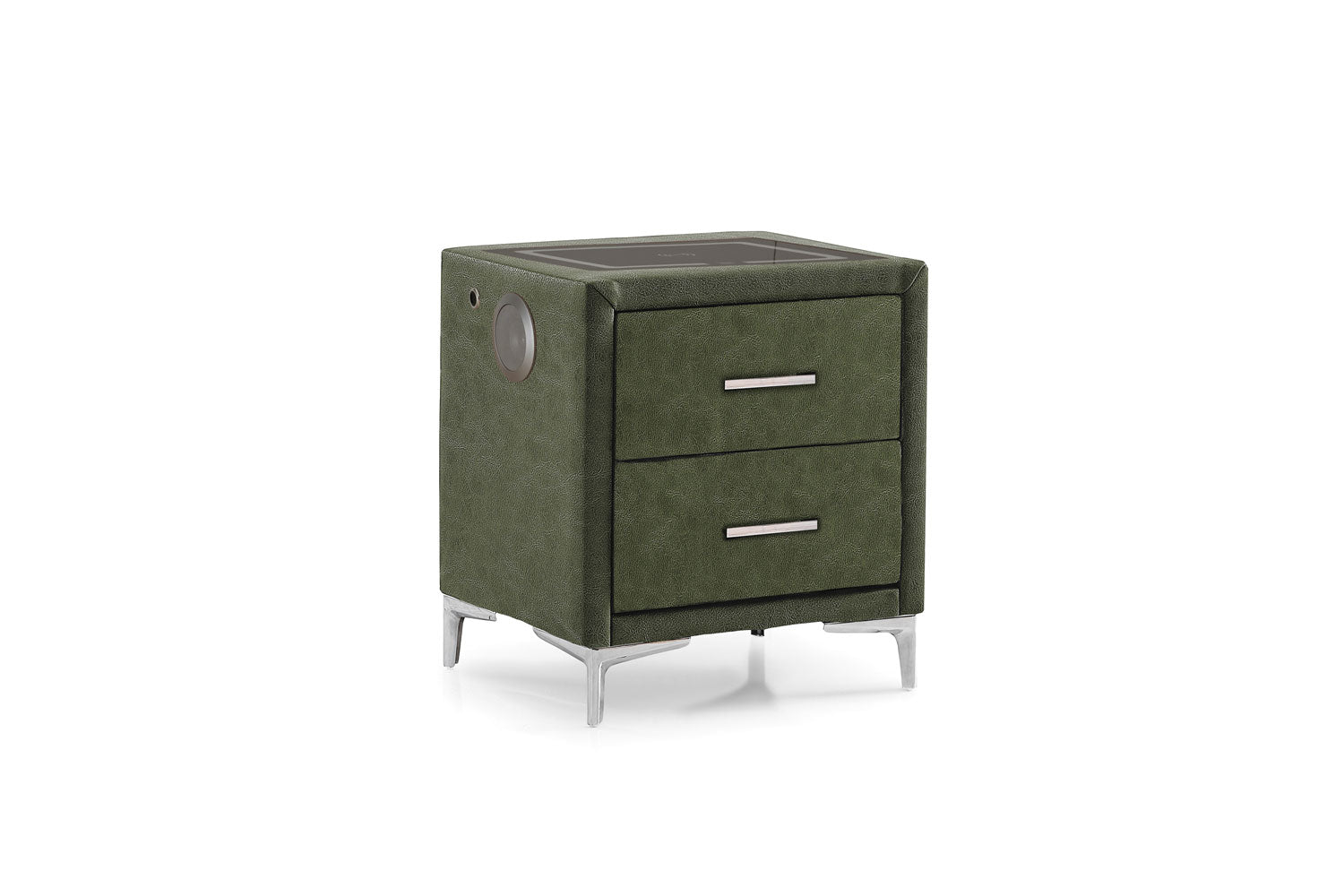 Тапицирано нощно шкафче «Multi Smart» + две чекмеджета, с LED осветление, с музикална система и USB зарядна станция, размер 52х59х43см