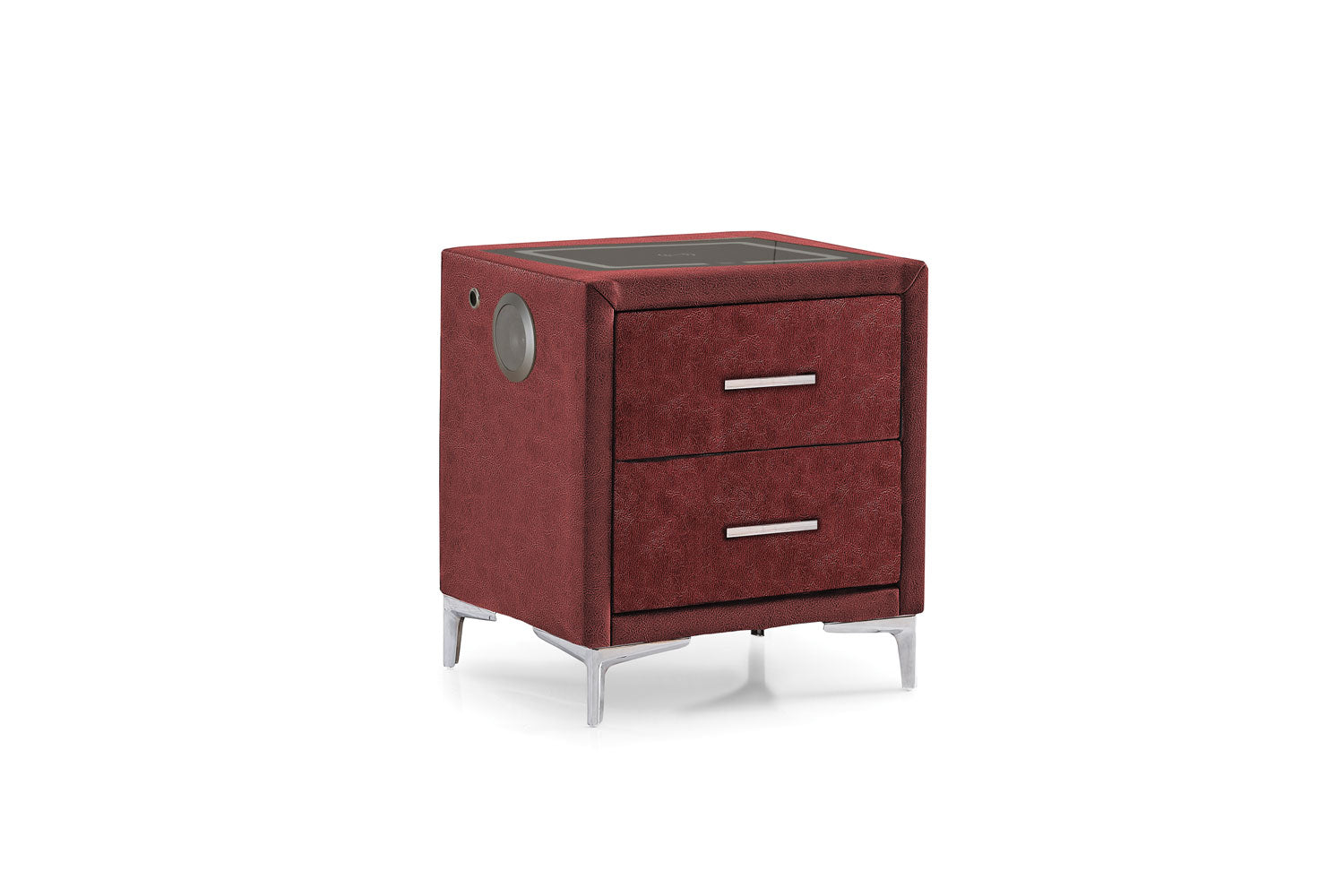 Тапицирано нощно шкафче «Multi Smart» + две чекмеджета, с LED осветление, с музикална система и USB зарядна станция, размер 52х59х43см