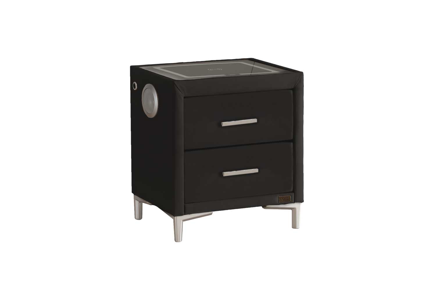 Тапицирано нощно шкафче «Multi Smart» + две чекмеджета, с LED осветление, с музикална система и USB зарядна станция, размер 52х59х43см