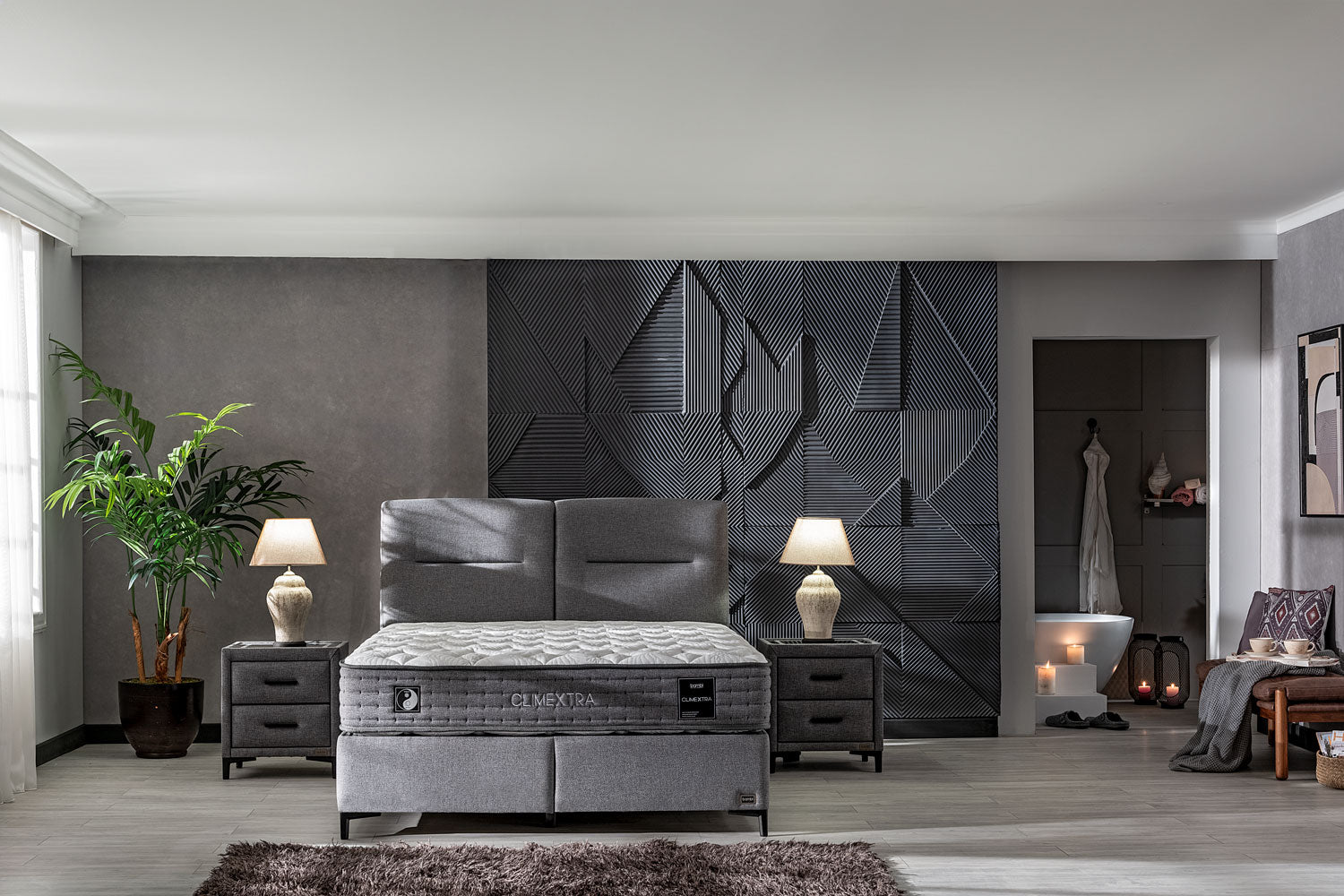 Тапицирана основа за легло «Climextra» с място за съхранение, повдигащ механизъм, система за безшумно затваряне
