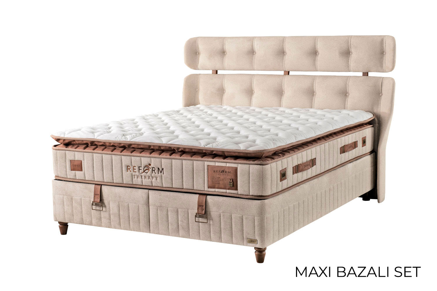 Тапицирано легло «Reform Therapy» + Матрак и табла - с място за съхранение, матрак с керамични кристали