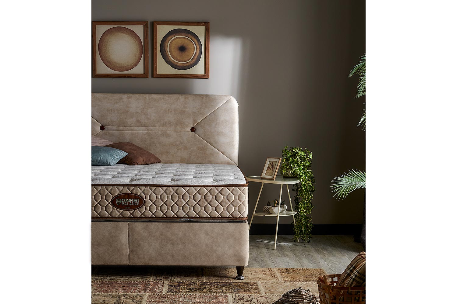 Тапицирано легло «Comfort Balance» + Матрак и табла - с място за съхранение, матрак с нанотехнология и термо свързани влакна