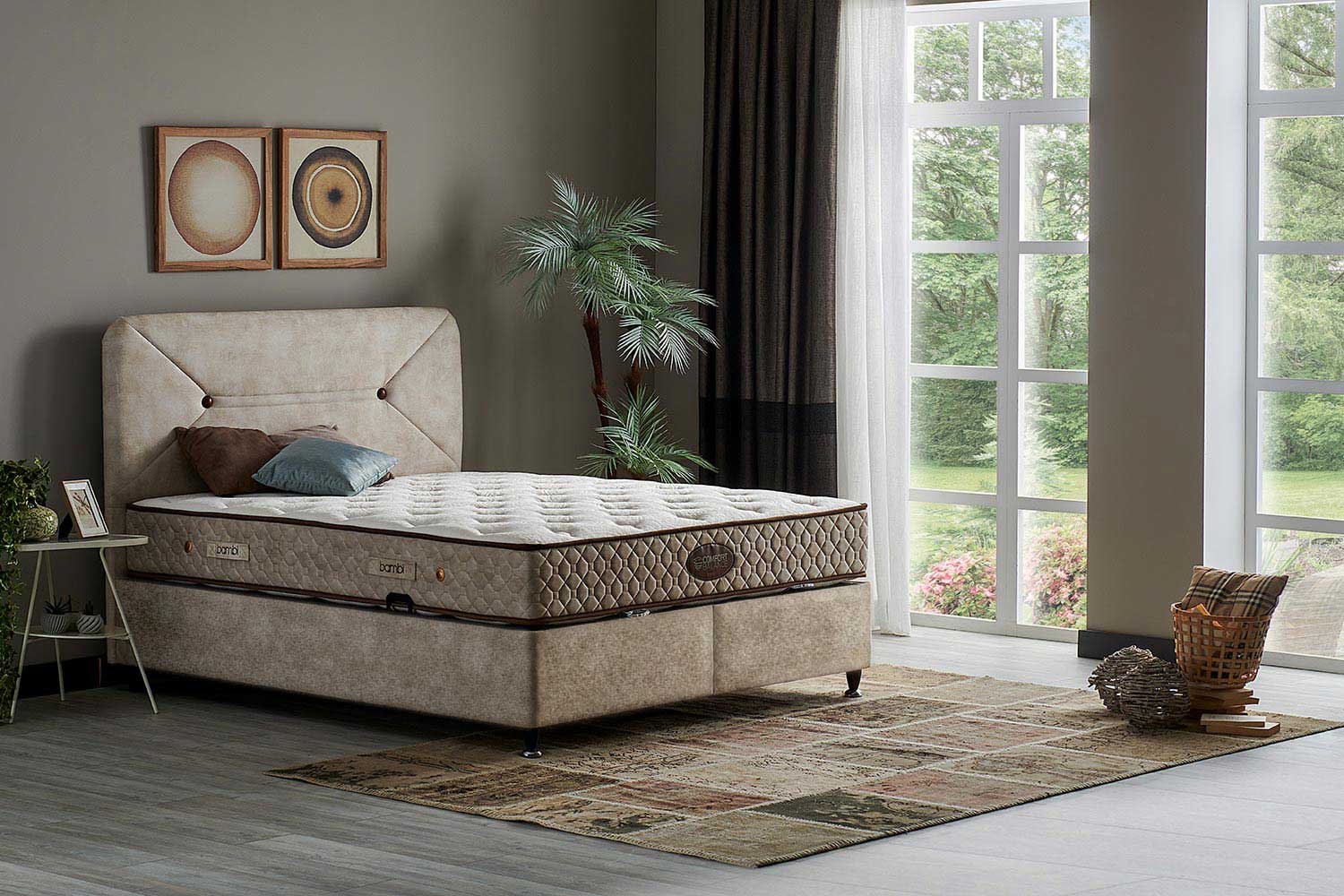 Тапицирано легло «Comfort Balance» + Матрак и табла - с място за съхранение, матрак с нанотехнология и термо свързани влакна