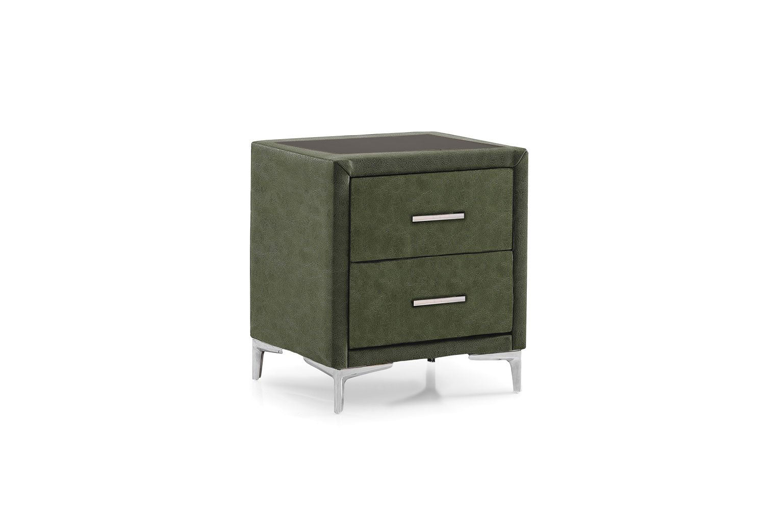 Тапицирано нощно шкафче «Flat Glass» + две чекмеджета, стъклен плот, размер 52х59х45см