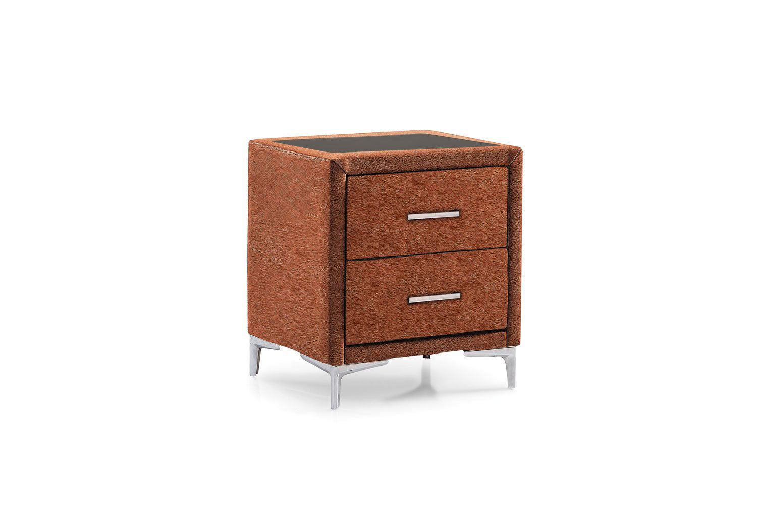 Тапицирано нощно шкафче «Flat Glass» + две чекмеджета, стъклен плот, размер 52х59х45см