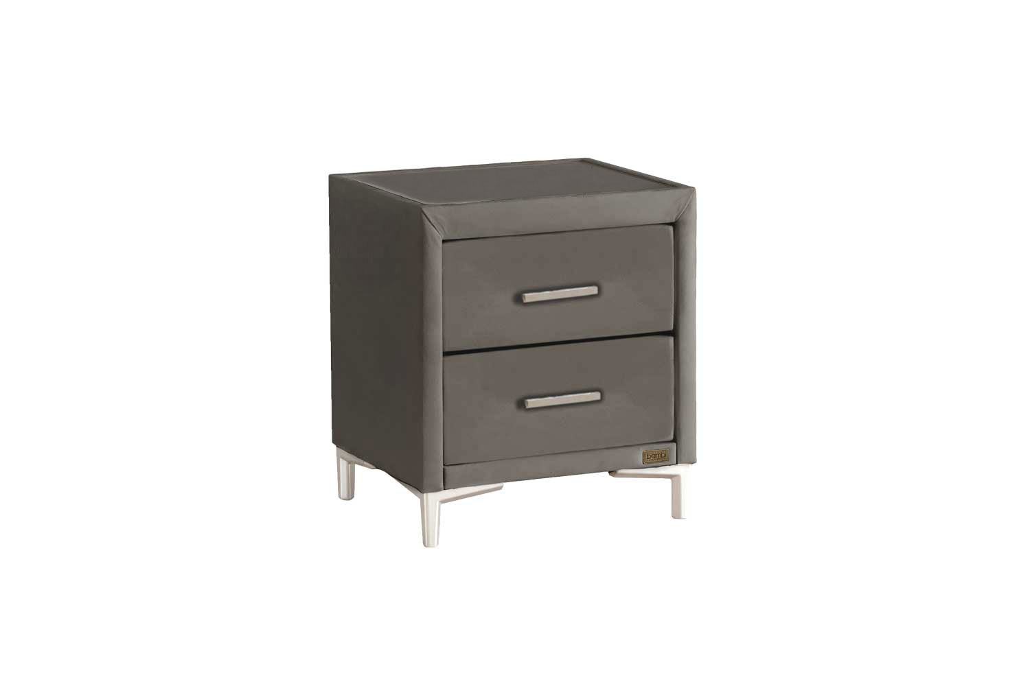 Тапицирано нощно шкафче «Flat Glass» + две чекмеджета, стъклен плот, размер 52х59х45см