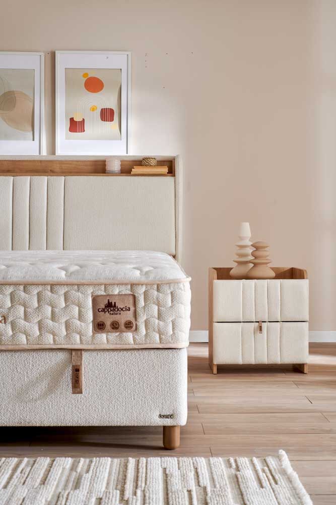 Тапицирано легло «Cappadocia Natura» + Матрак и табла - с място за съхранение, табла с LED осветление