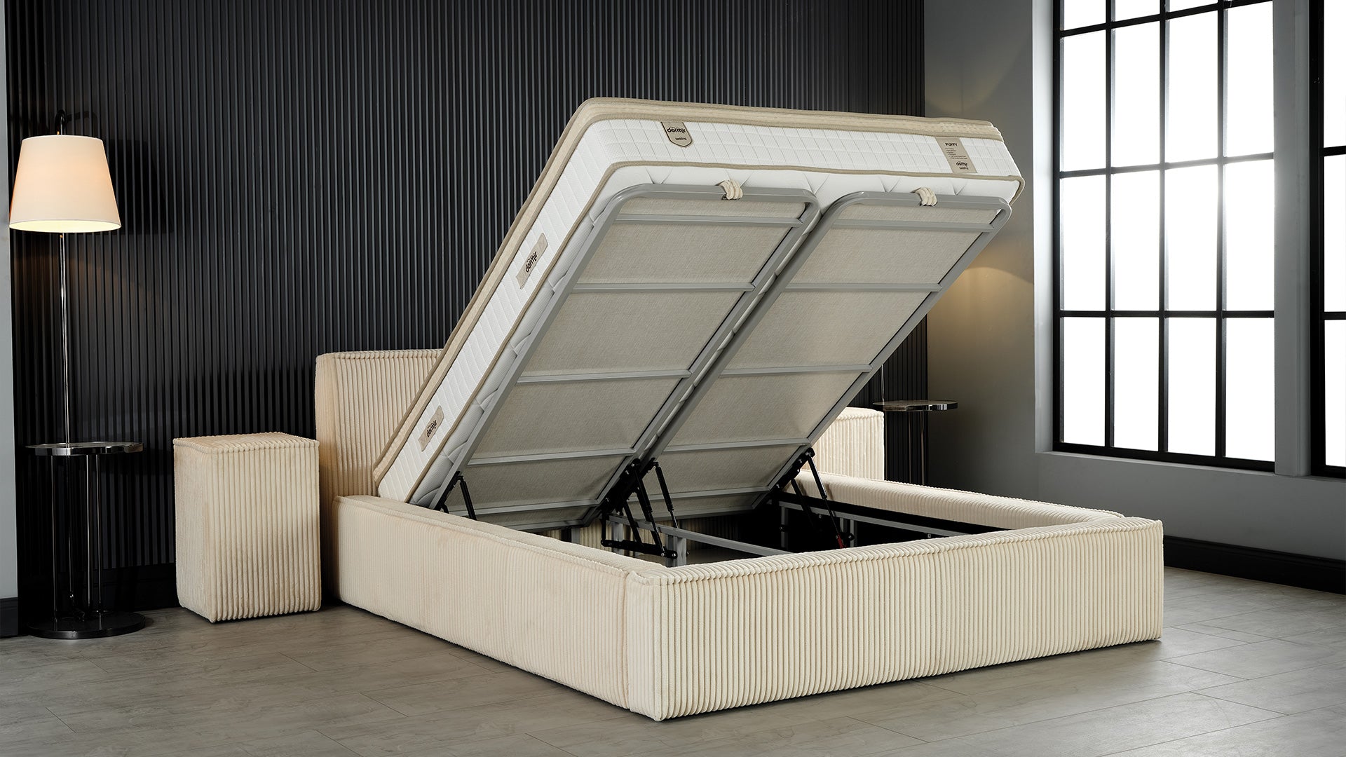 Тапицирано легло «Puffy» + Матрак и табла - с място за съхранение и система за безшумно затваряне