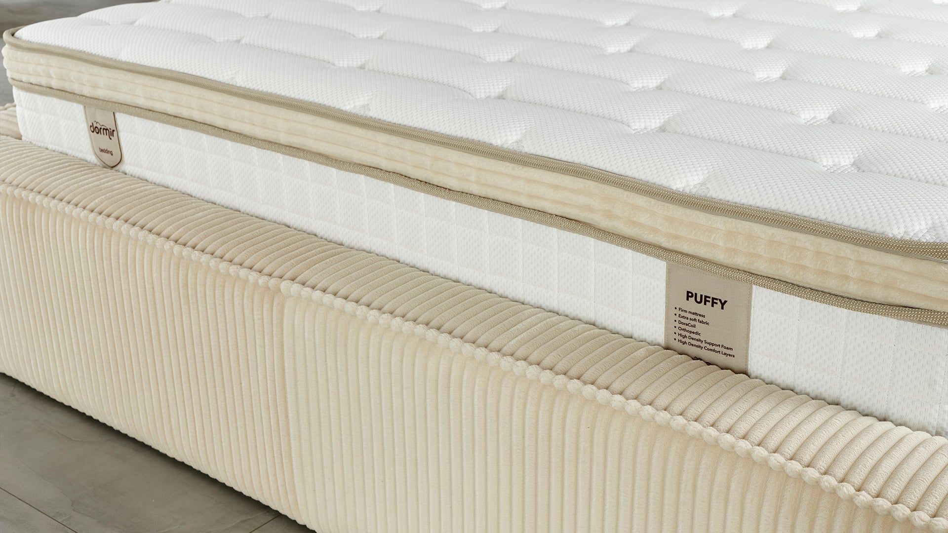 Тапицирано легло «Puffy» + Матрак и табла - с място за съхранение и система за безшумно затваряне