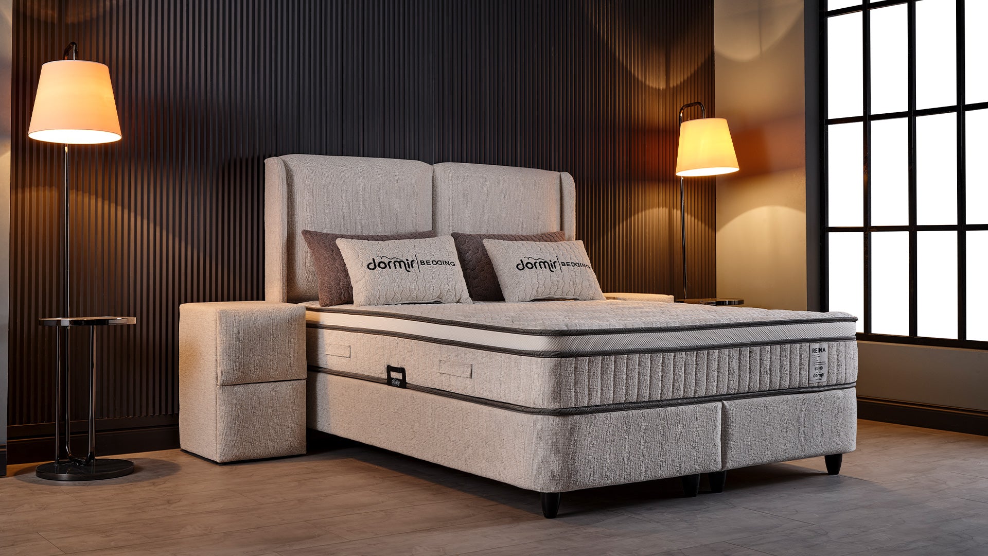 Тапицирано легло «Reina» + Матрак и табла - с място за съхранение и система за безшумно затваряне