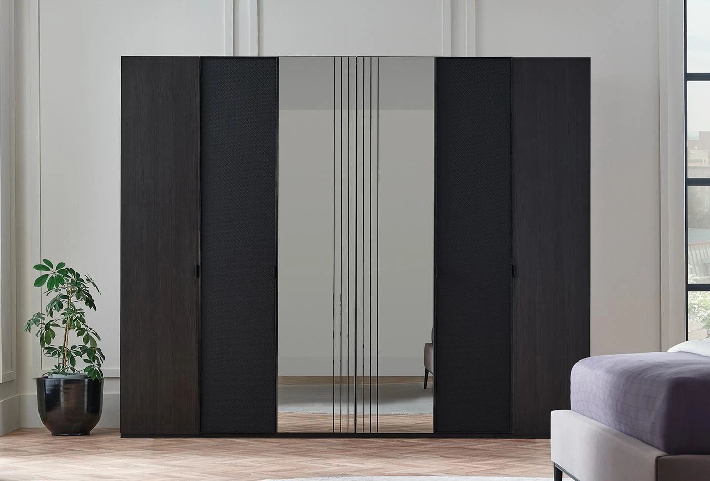 Шесткрилен гардероб «Riga» с огледална врата, ширина 272см