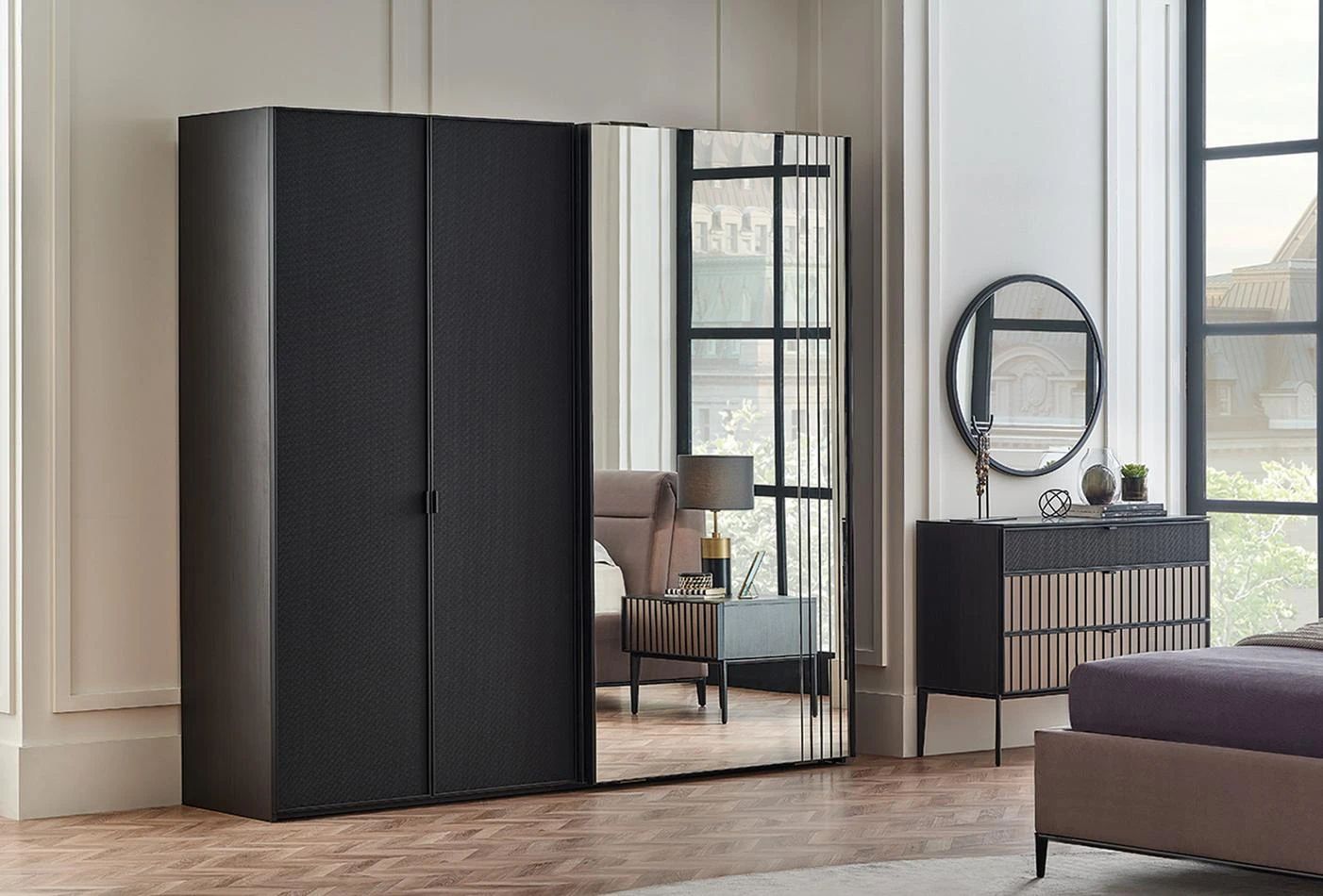 Гардероб с плъзгащи врати «Riga» с огледална врата, ширина 220см