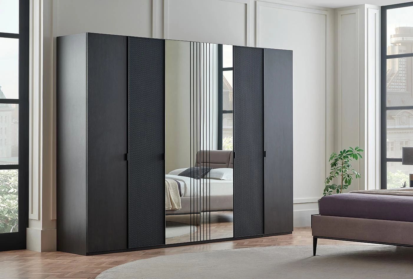 Шесткрилен гардероб «Riga» с огледална врата, ширина 272см