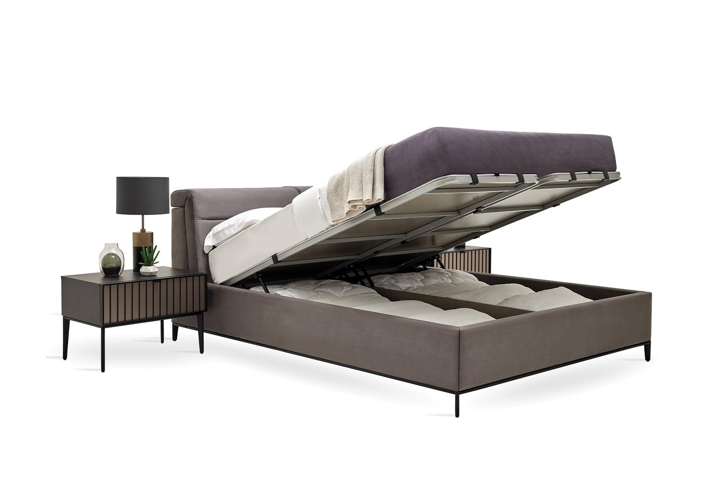 Тапицирано легло «Riga» + табла с механизъм за глава - с място за съхранение, повдигащ механизъм, система за безшумно затваряне