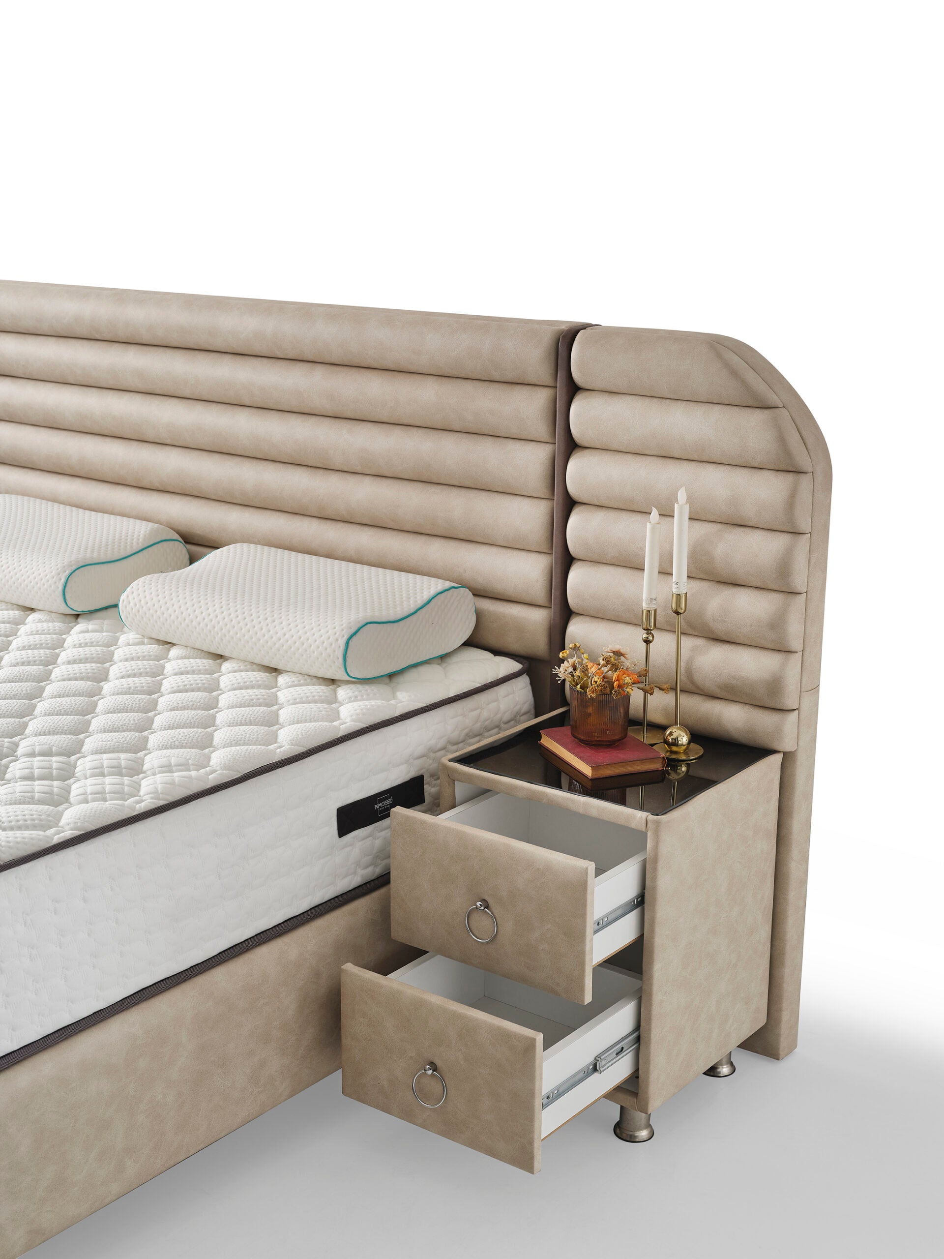 Тапицирано легло «Roza» + Матрак и табла - с място за съхранение, повдигащ механизъм, система за безшумно затваряне