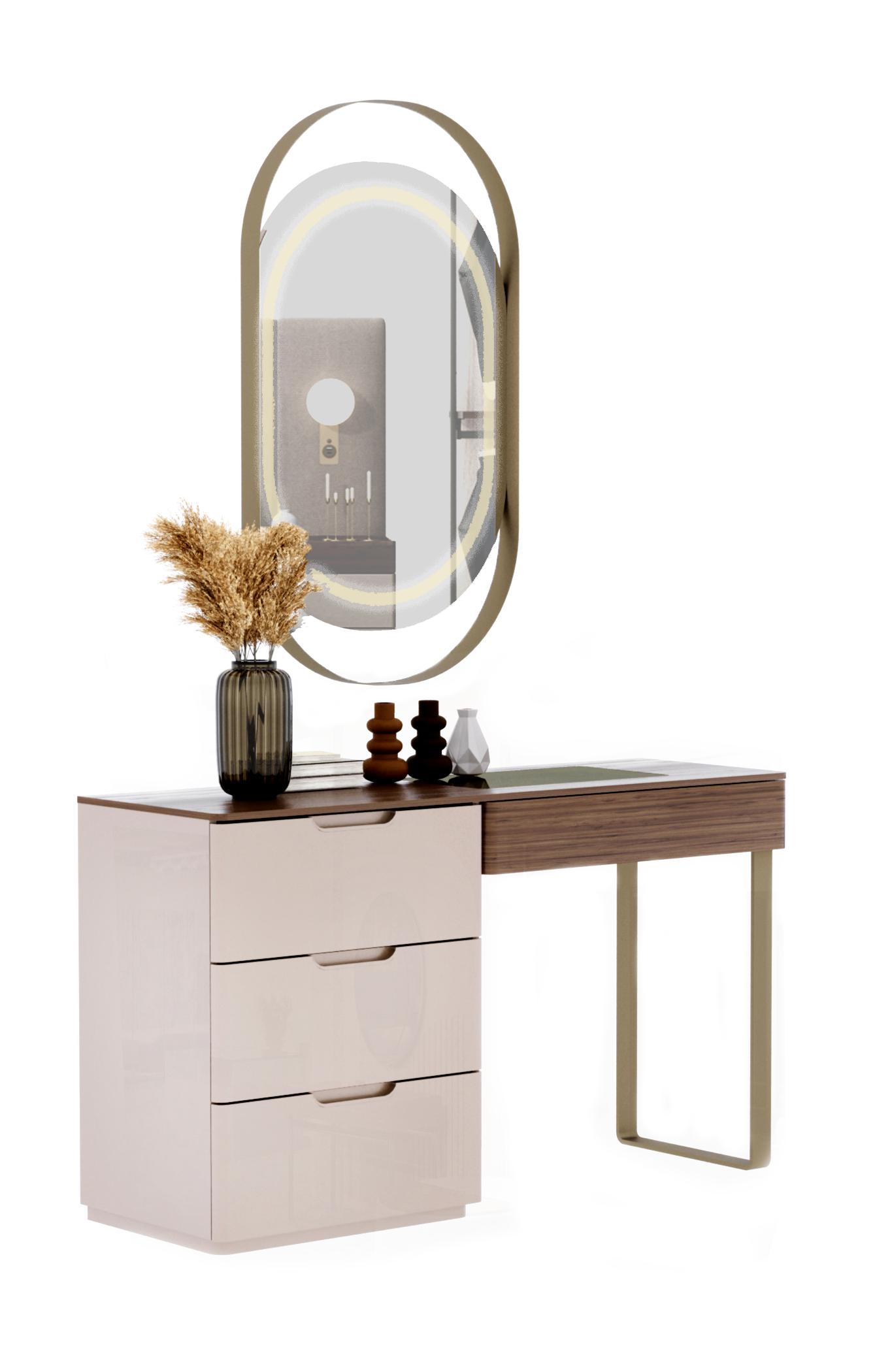 Тоалетка «Bagdat» + скрин с четири чекмеджета и огледало, размер 137х205х46см