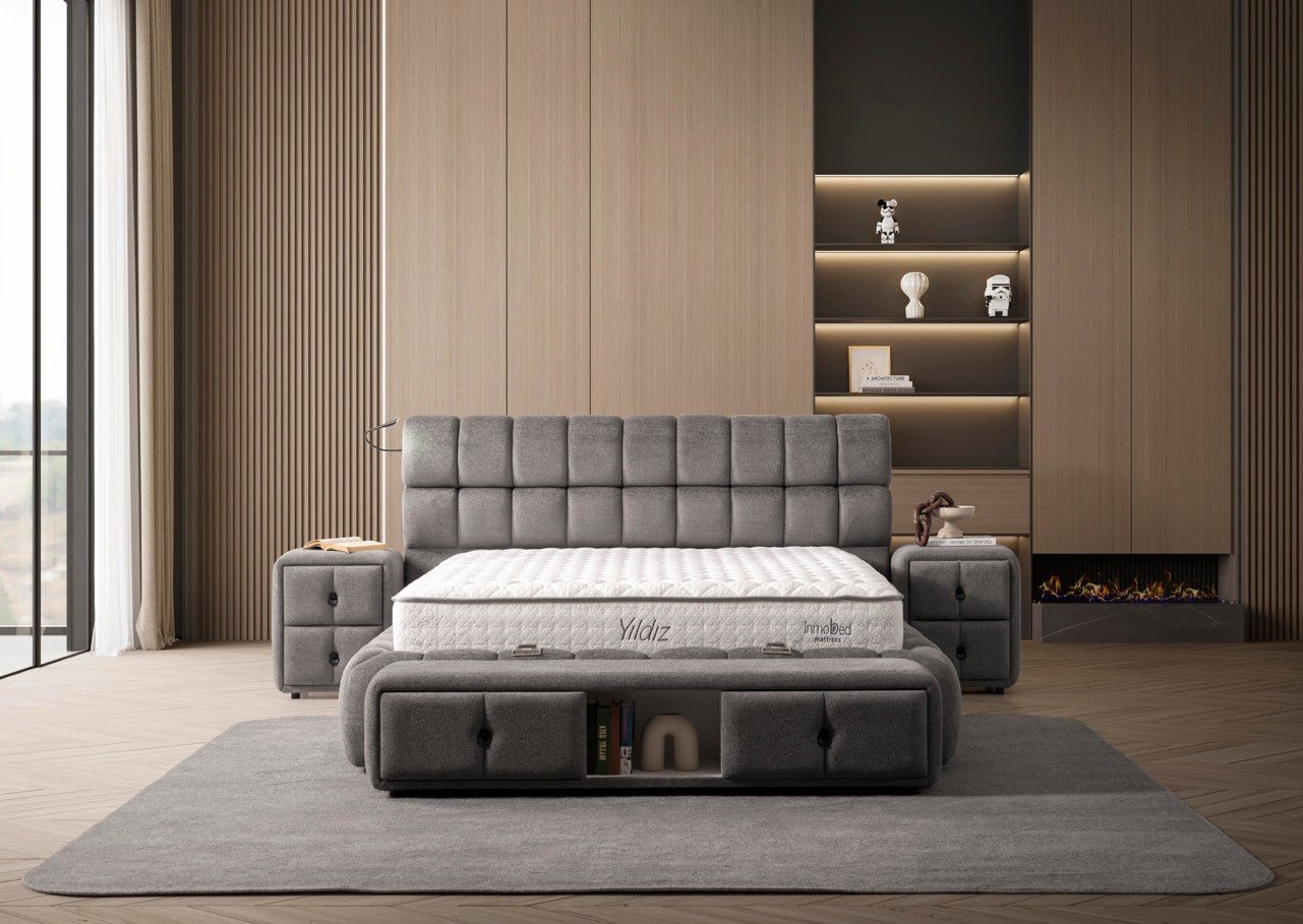 Тапицирано легло «Sigma» + Матрак и табла - с място за съхранение, система за безшумно затваряне