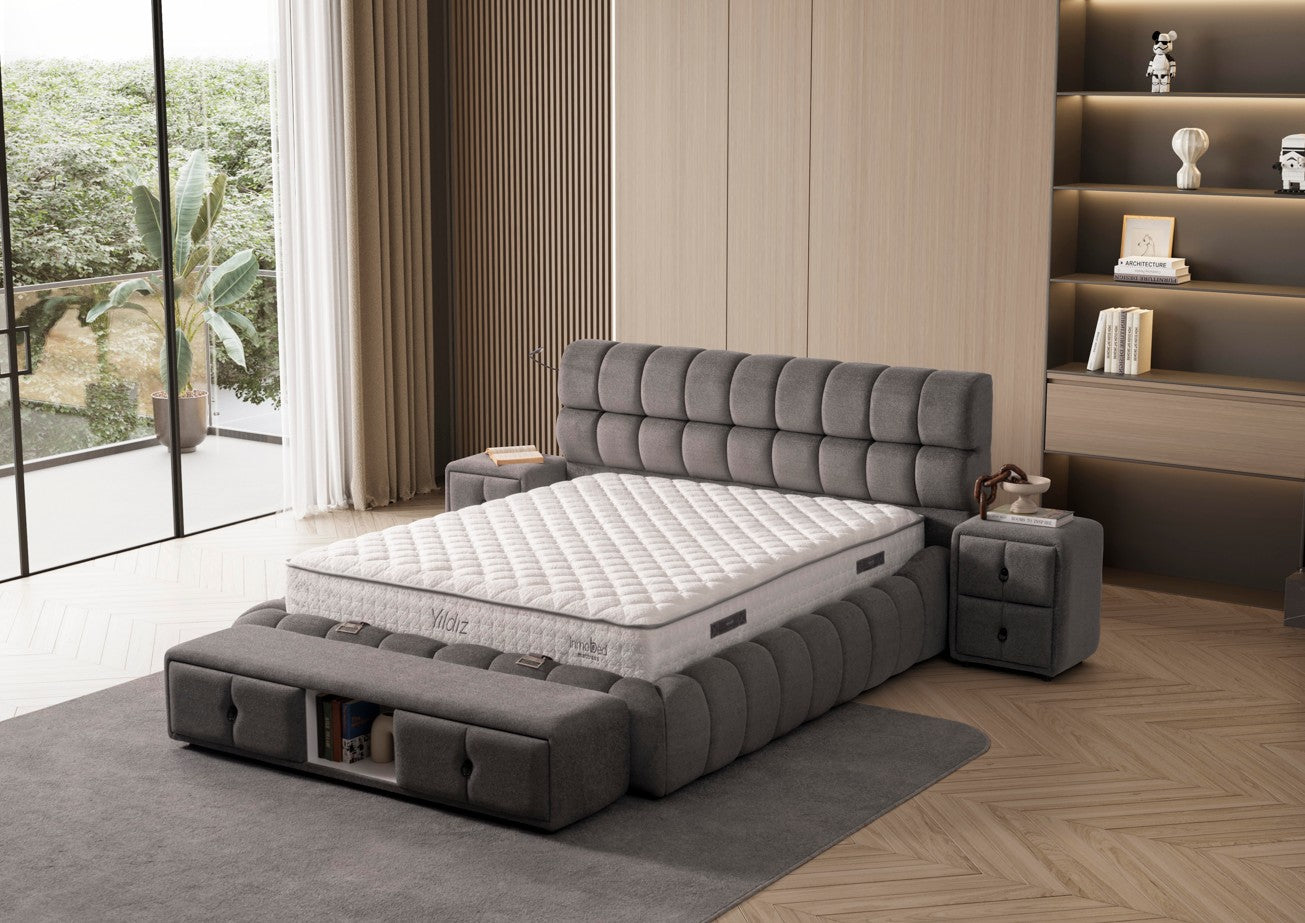 Тапицирано легло «Sigma» + Матрак и табла - с място за съхранение, система за безшумно затваряне