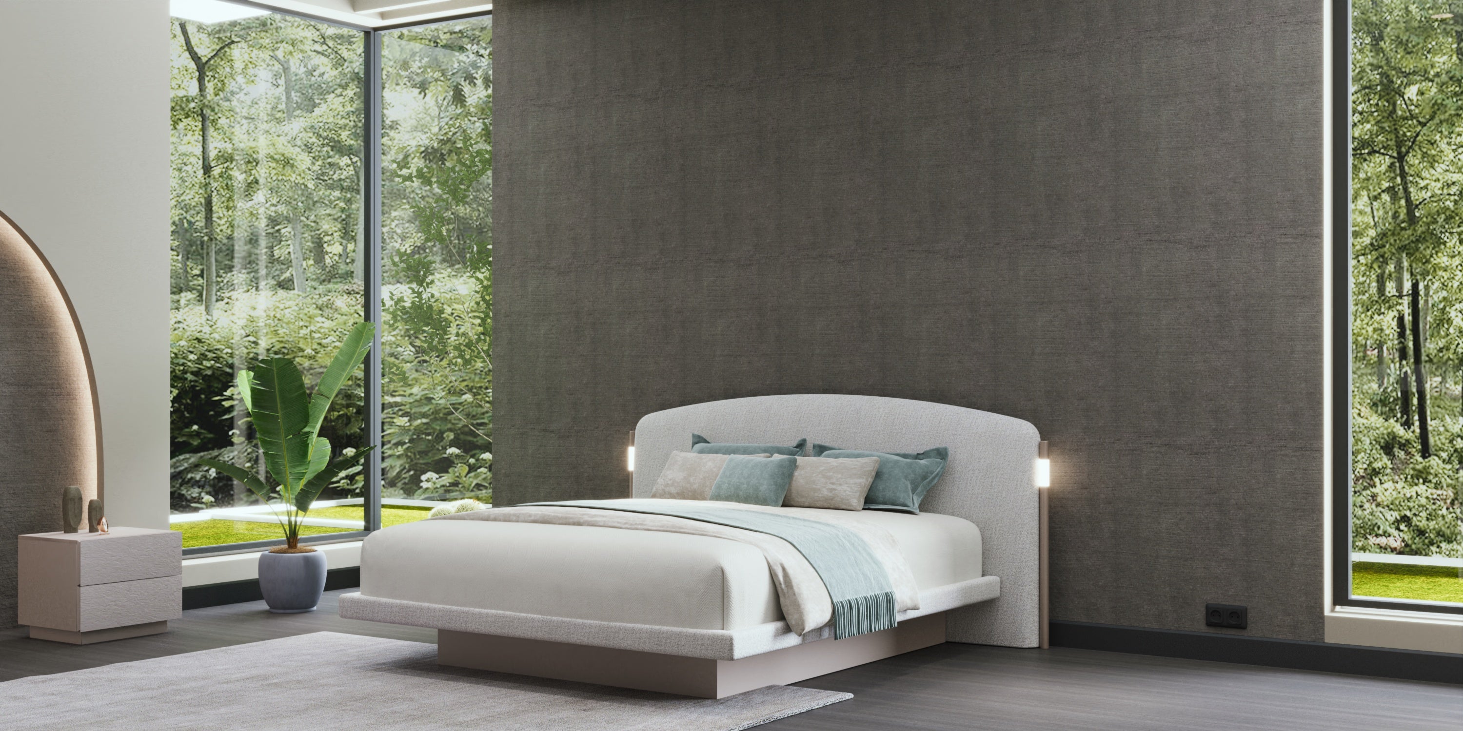 Тапицирано легло с осветление «Kasmir» с място за съхранение, повдигащ механизъм