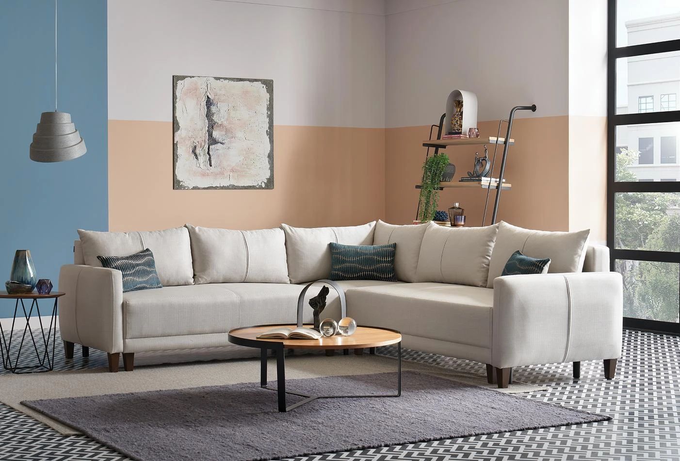 Ъглов разтегателен диван «Smart» + три декоративни възглавници, ширина 260см