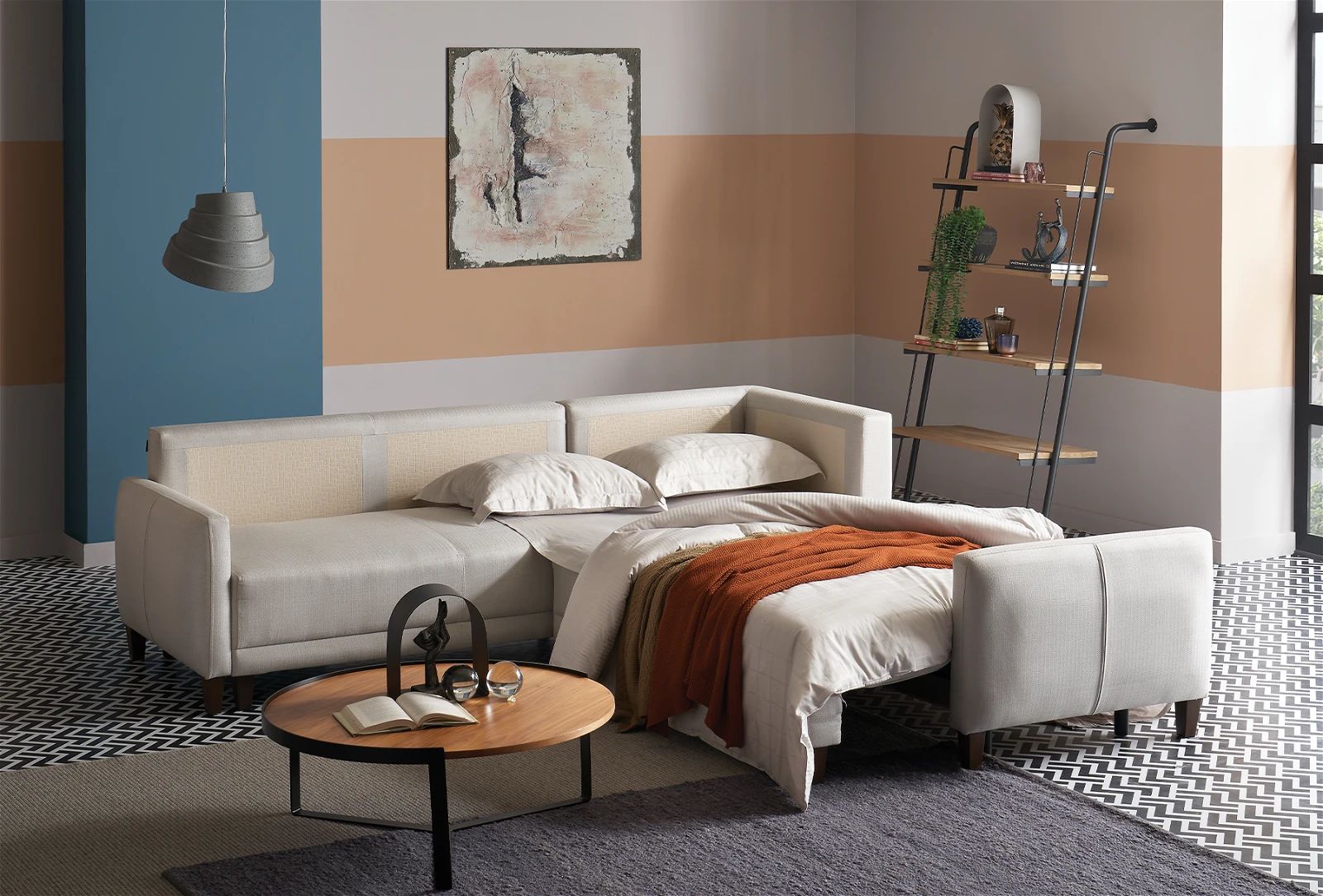 Ъглов разтегателен диван «Smart» + три декоративни възглавници, ширина 260см