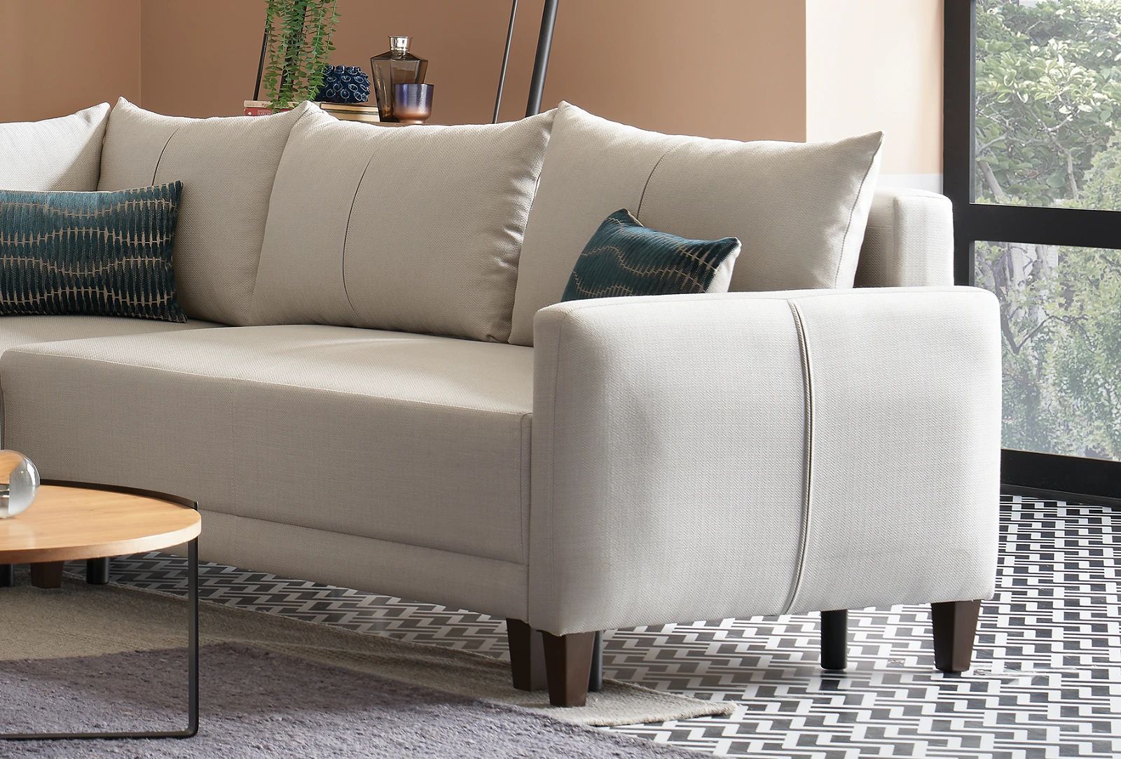 Ъглов разтегателен диван «Smart» + три декоративни възглавници, ширина 260см