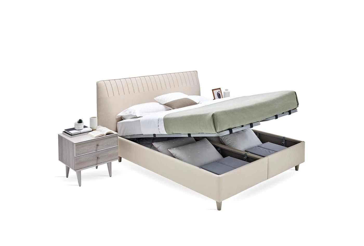Тапицирана основа за легло «Basel» с място за съхранение, повдигащ механизъм, система за безшумно затваряне